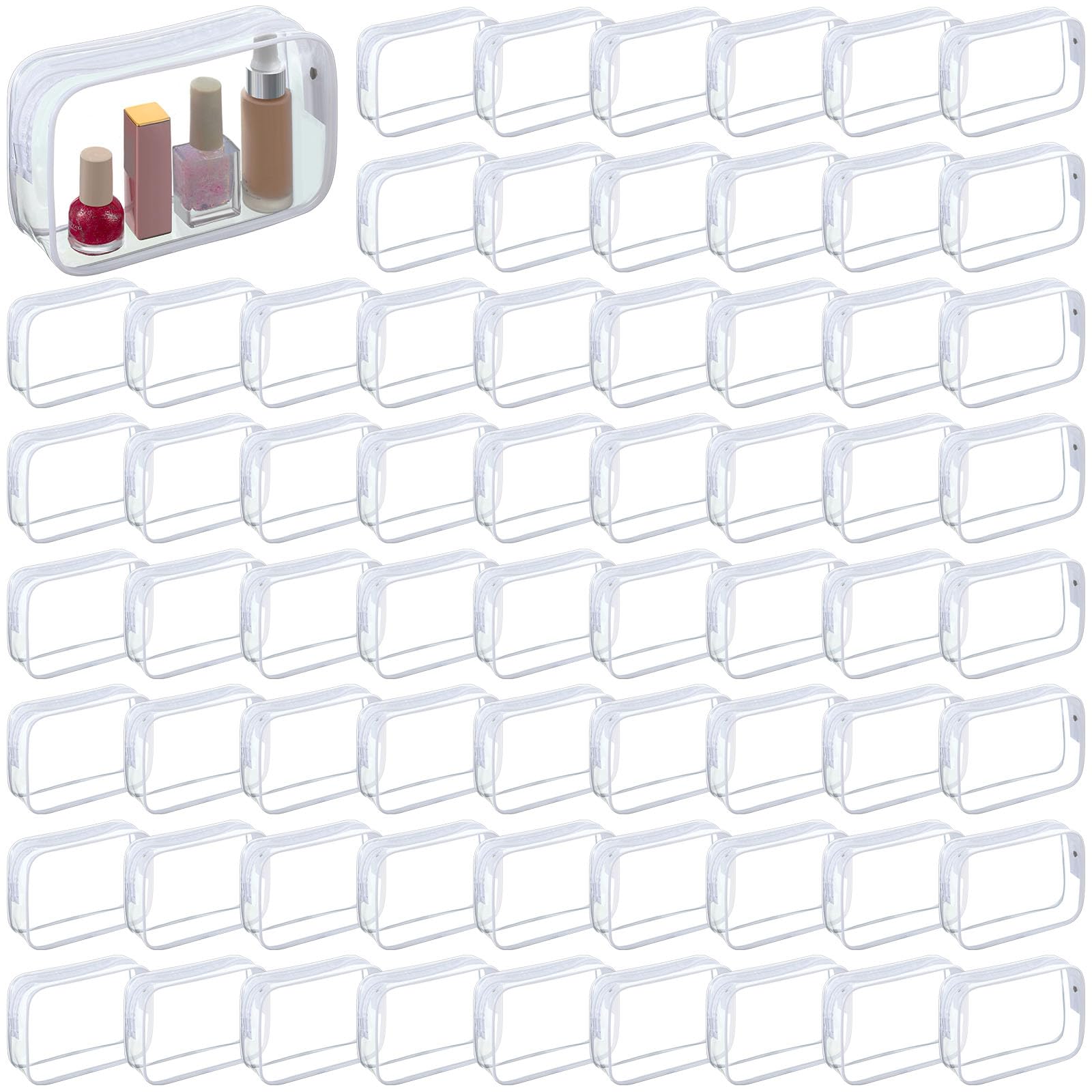 100 Pcs Clear Makeup Bags Bulk - TSA Approved Toiletry Travel Bags, Transparent Cosmetic Pouches with Zipper - Waterproof PVC Small Organizer for Men & Women (White) | Perfect for Air Travel, Gym, Beach & Daily Essentials Storage