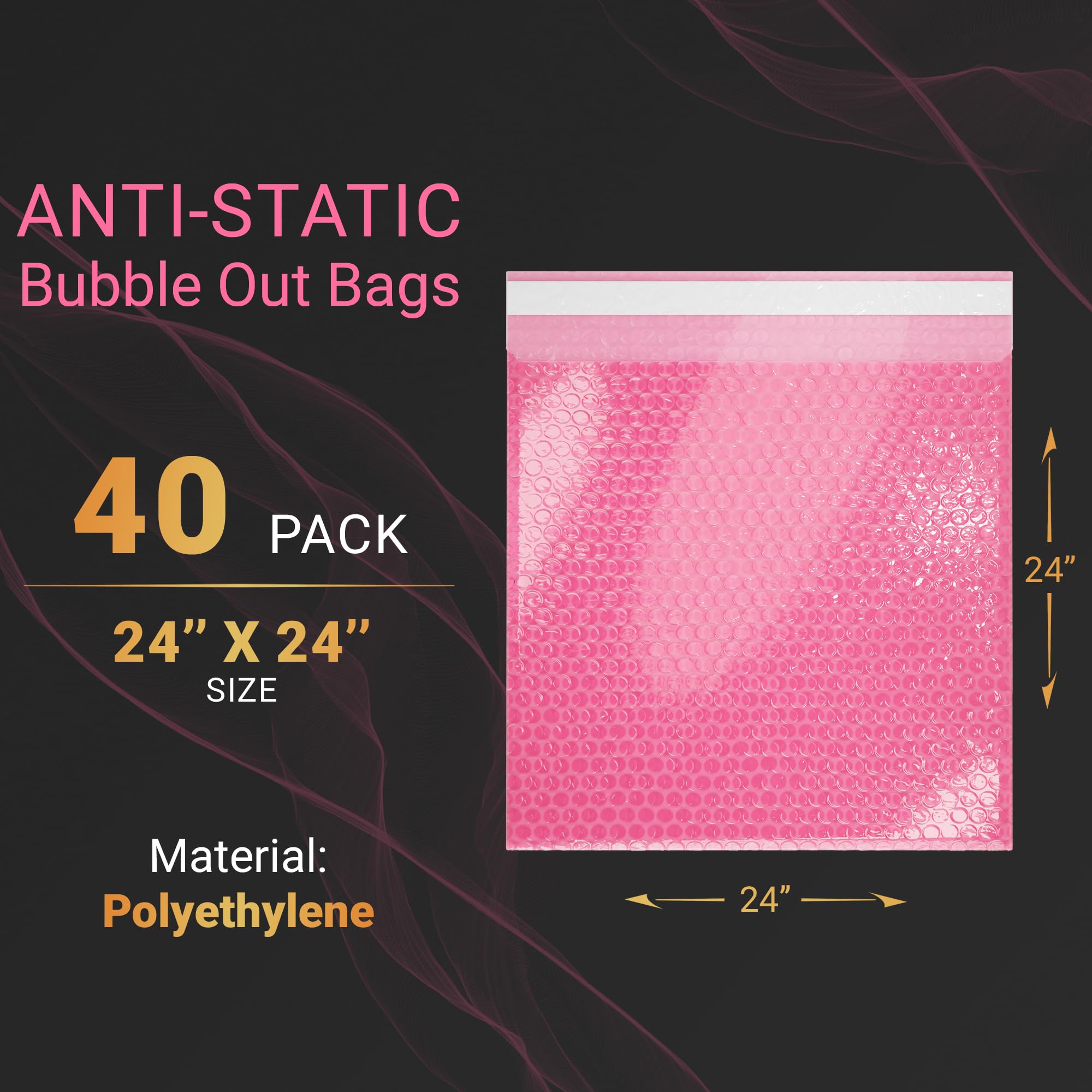 APQ Anti-Static Bubble Mailers 24x24 Inch - 40 Pack Pink Self-Seal Bubble Pouches | Waterproof PE Static Shield Bags for Electronics, Jewelry & Fragile Items | Double Layer Cushioning for Shipping, Storage & Gift Wrapping