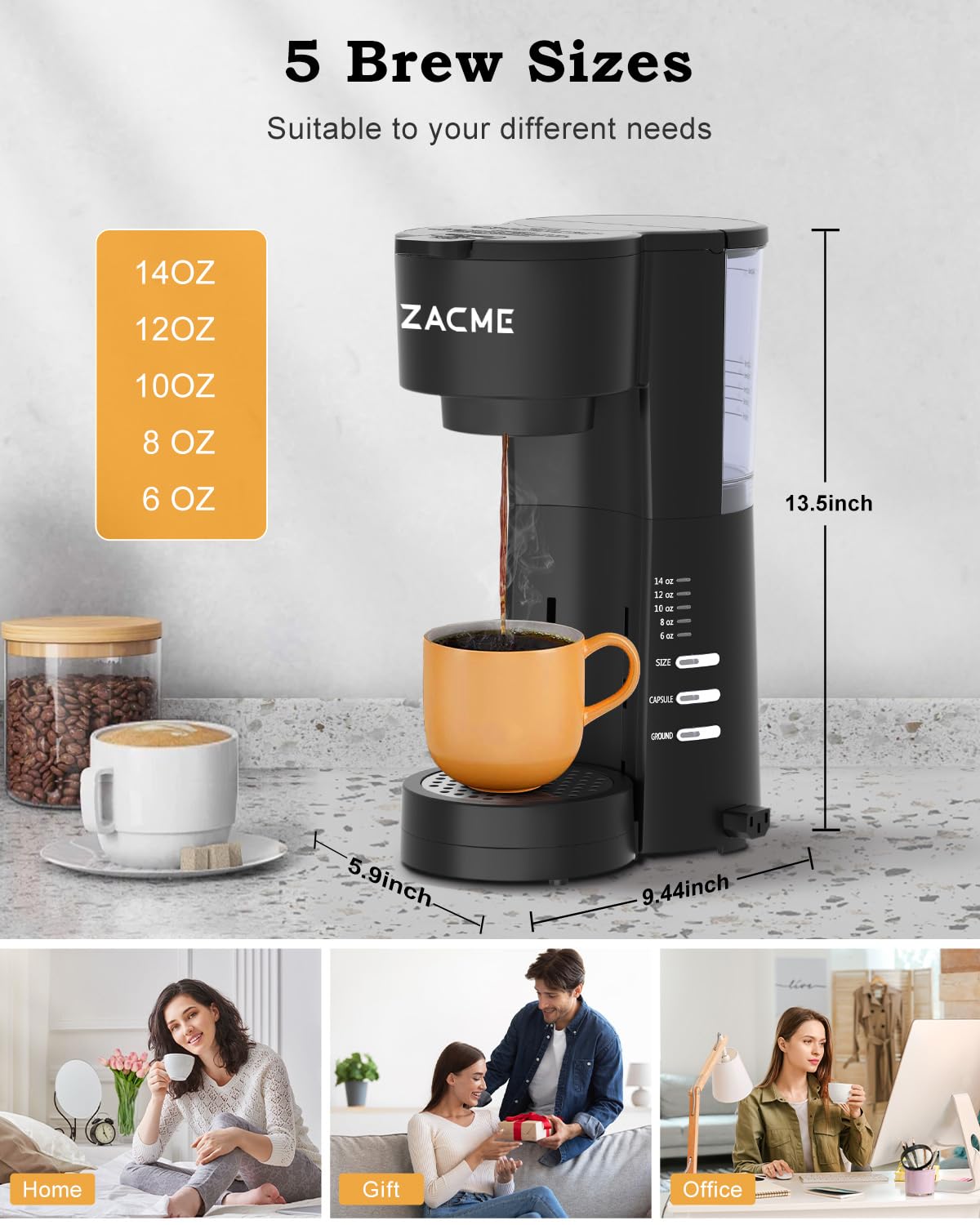 3-in-1 Single Serve Coffee Maker for K-Cups & Ground Coffee with Milk Frother - 28oz Water Tank, 6-14oz Brew Sizes - Perfect for Home, Office & Dorm Use