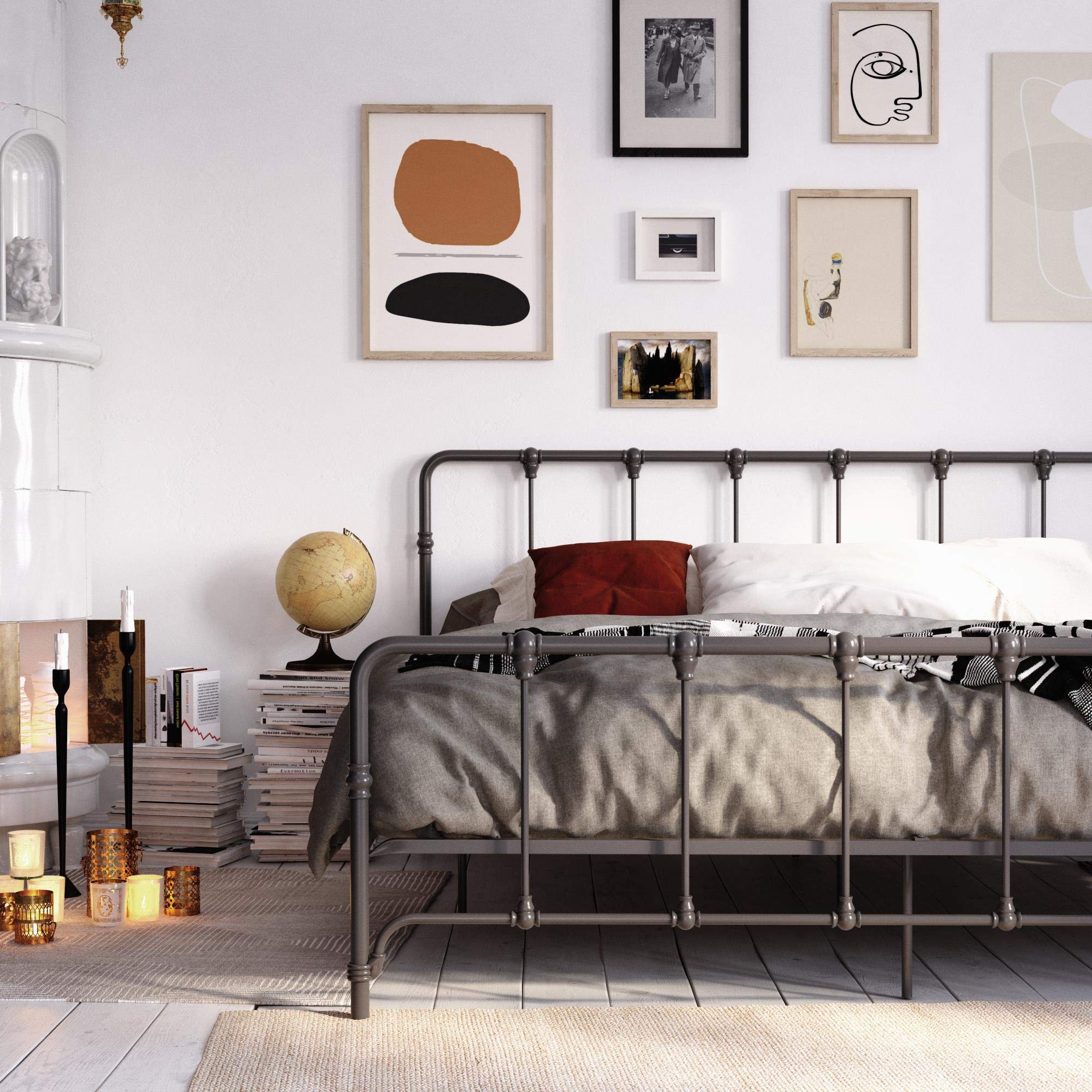 LikeHome Lida Farmhouse Metal Bed Frame with Under Bed Storage - King Size in Gunmetal Grey | Sturdy Platform Bed for Master Bedroom, Guest Room & Dormitory