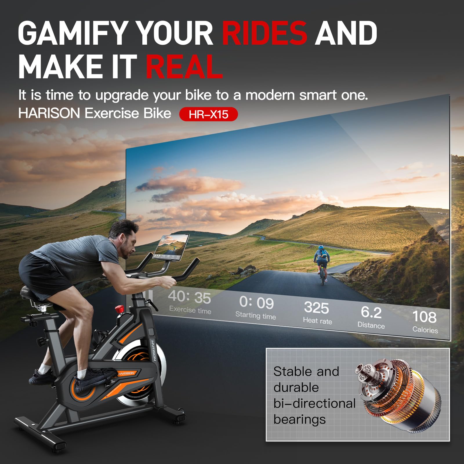 HARISON Magnetic Exercise Bike for Home - 350 lb Weight Capacity, Bluetooth App Connectivity, Adjustable Seat Cushion & Tablet Mount - Perfect for Indoor Cycling Workouts, Cardio Training, and Home Gym Fitness