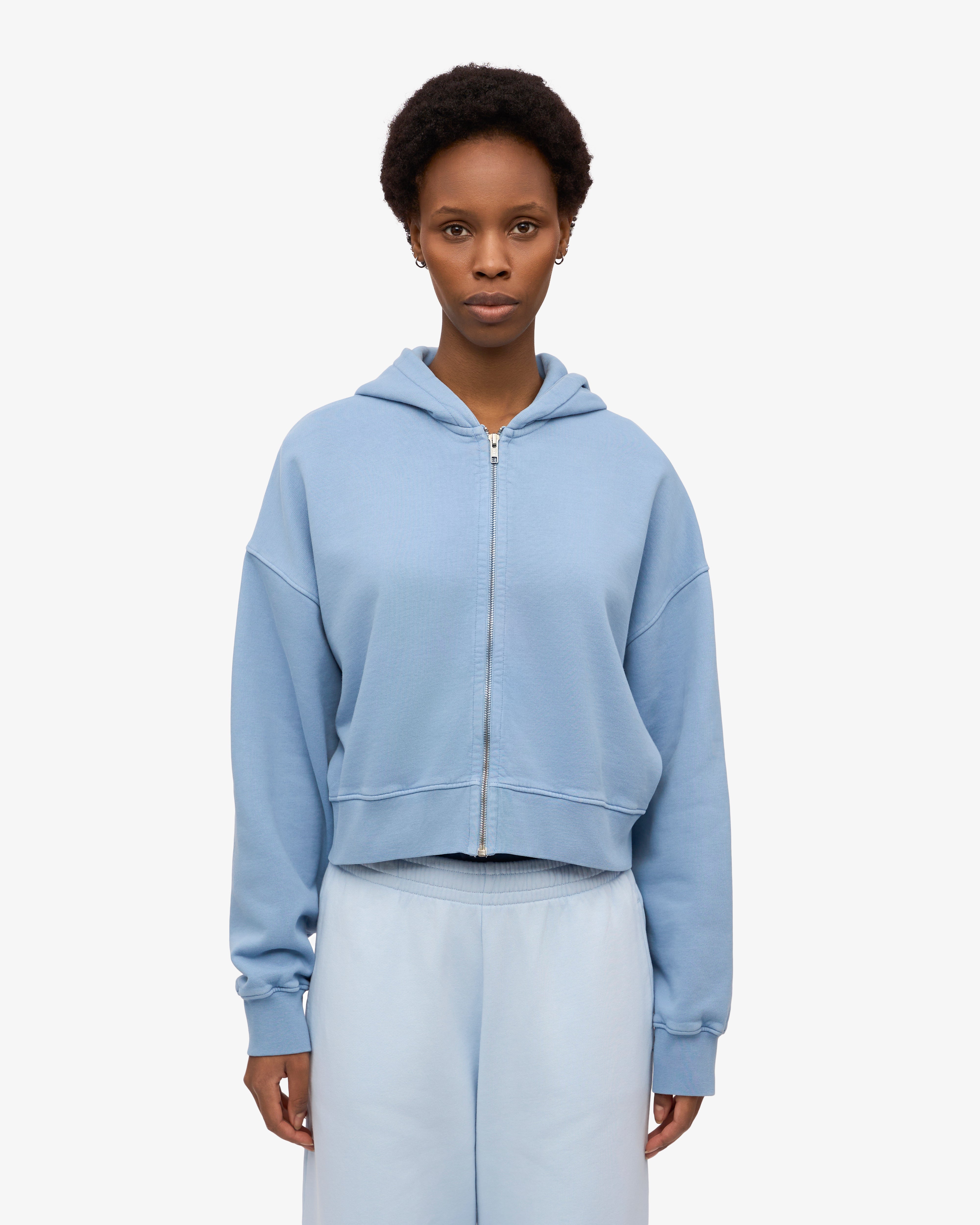 Organic Crop Zip Hoodie for Women - Soft & Comfortable Seaside Blue Pullover | Perfect for Casual Wear, Gym, and Outdoor Activities