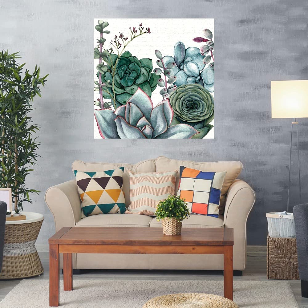 Succulent Garden Canvas Wall Art - 22x22 Inch Hand-Painted Fine Art by Susan Jill - Ready to Hang Home Decor for Living Room, Bedroom, Office - Perfect for Modern, Boho & Farmhouse Interior Design