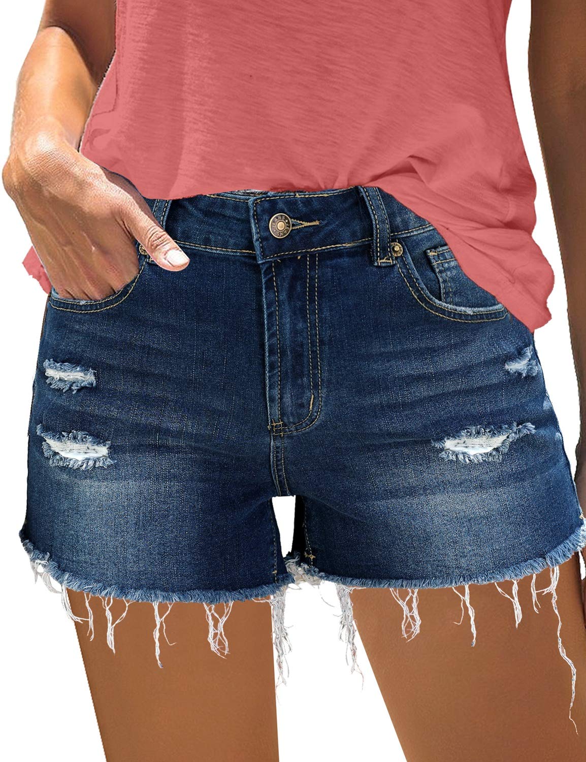 Luvamia Women's High Waisted Ripped Denim Shorts - Distressed Raw Hem Casual Jean Shorts for Summer Outfits & Streetwear Fashion