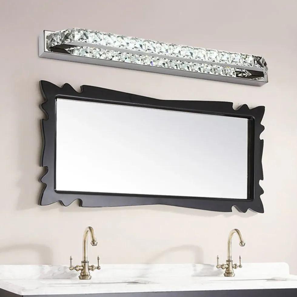 Modern Rectangular Crystal Bathroom Mirror with LED Lights - Perfect for Vanity, Makeup, and Spa-Like Bathroom Decor