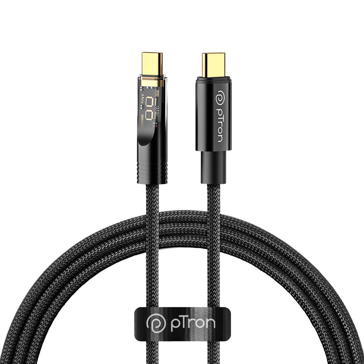 pTron Solero 80W Fast Charging USB Type-C Cable (1M, Black) - High-Speed 480Mbps Data Sync, Durable Nylon Braid - Compatible with Samsung, OnePlus, Oppo, Vivo, Xiaomi & More - Perfect for Travel, Office & Home Charging