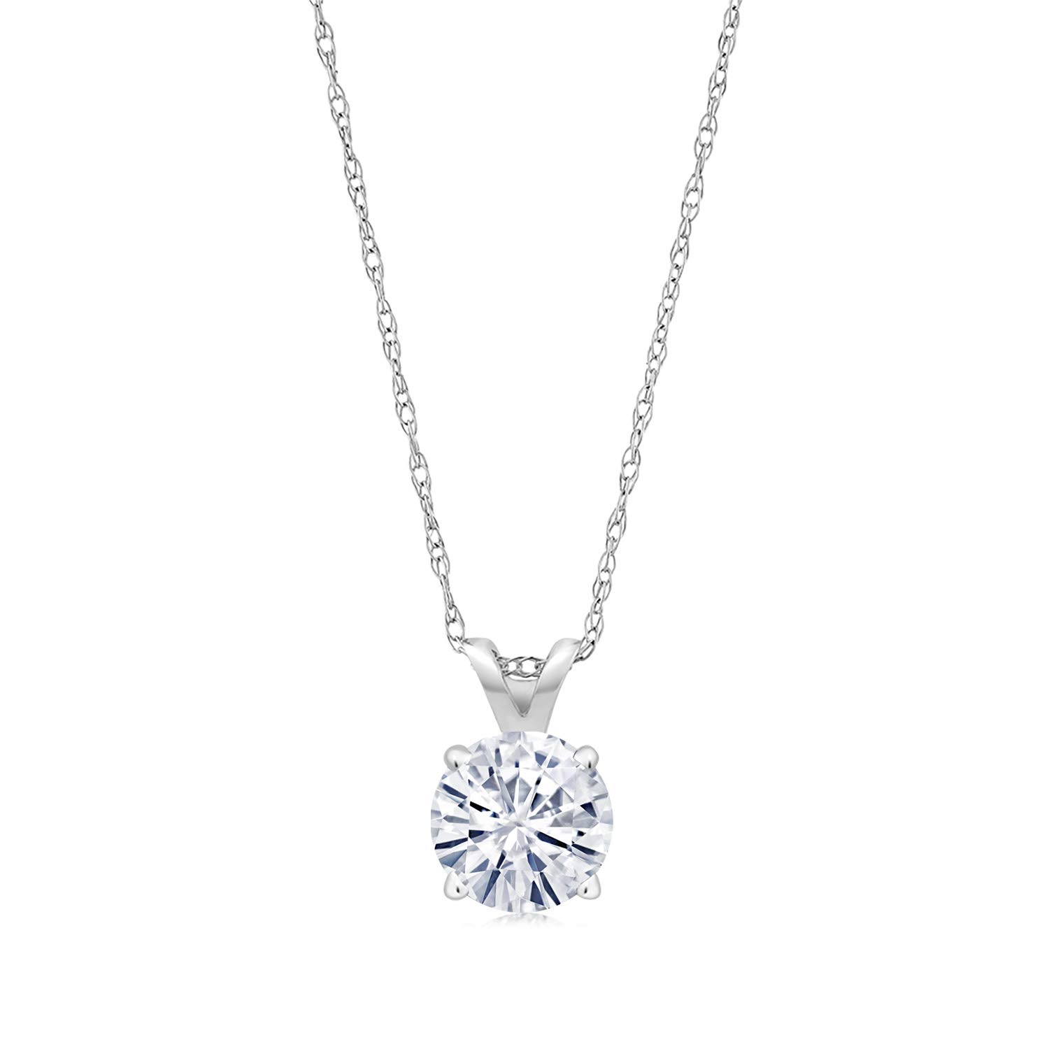 14K White Gold Round 5MM Birthstone Solitaire Pendant Necklace for Women | 18 Inch Gold Chain | Personalized Gift for Mom, Wife, Daughter | Perfect for Birthdays, Anniversaries & Special Occasions