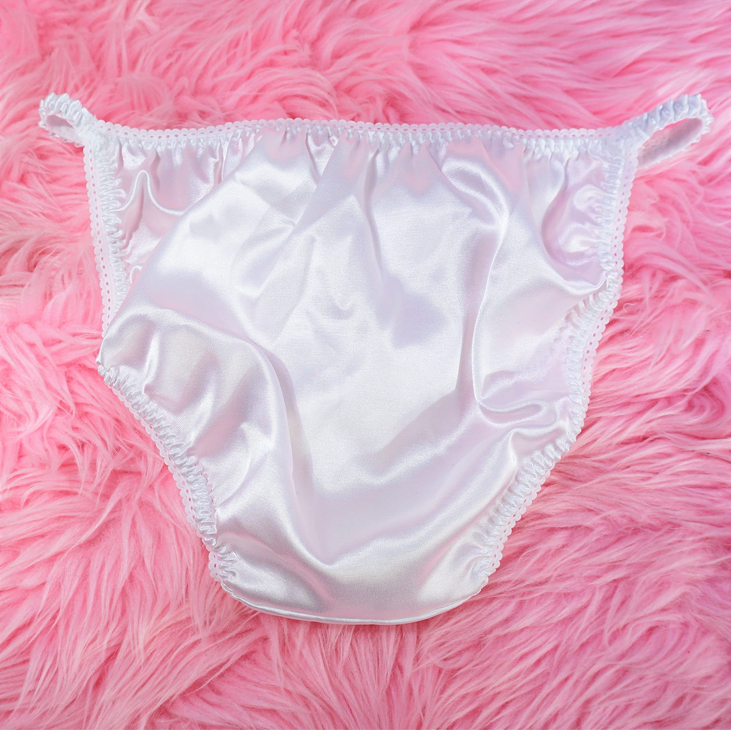 Ania's Poison Ladies Panties - Classy Cut White Satin String Bikini Underwear for Women, Shiny & Sexy, Sizes S-2X (L) - Perfect for Date Night, Lingerie Gift & Special Occasions