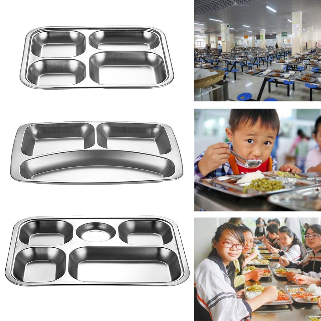 Stainless Steel Compartment Plate - 3/4/5 Section Bento Lunch Box with Dividers, Durable Food Tray for School, Office & Picnic | Microwave & Dishwasher Safe Meal Prep Container