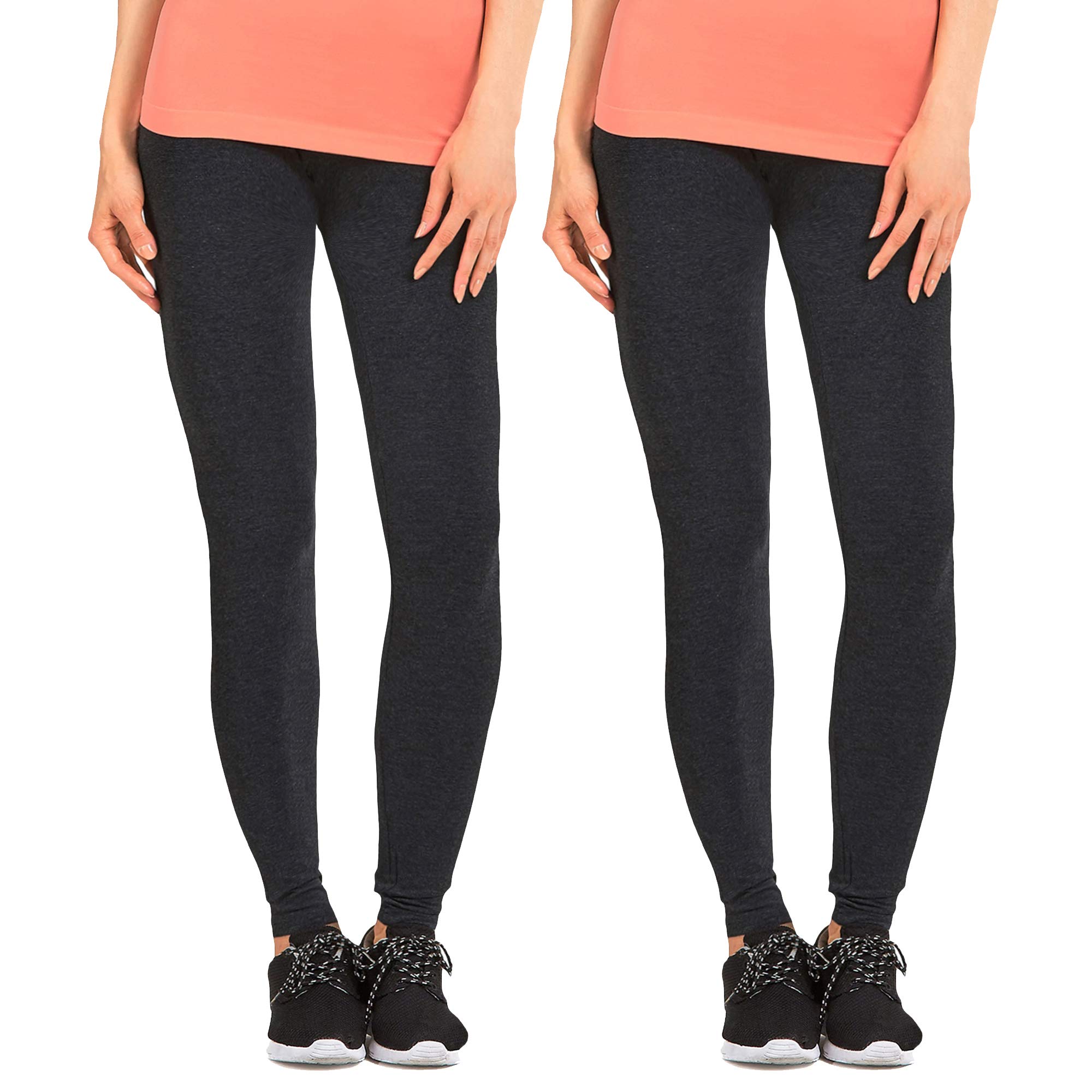 High Waist Full Length Cotton Active Leggings for Women - Comfortable Workout Yoga Pants (Charcoal, 2XL) | Perfect for Gym, Running, Lounge & Everyday Wear