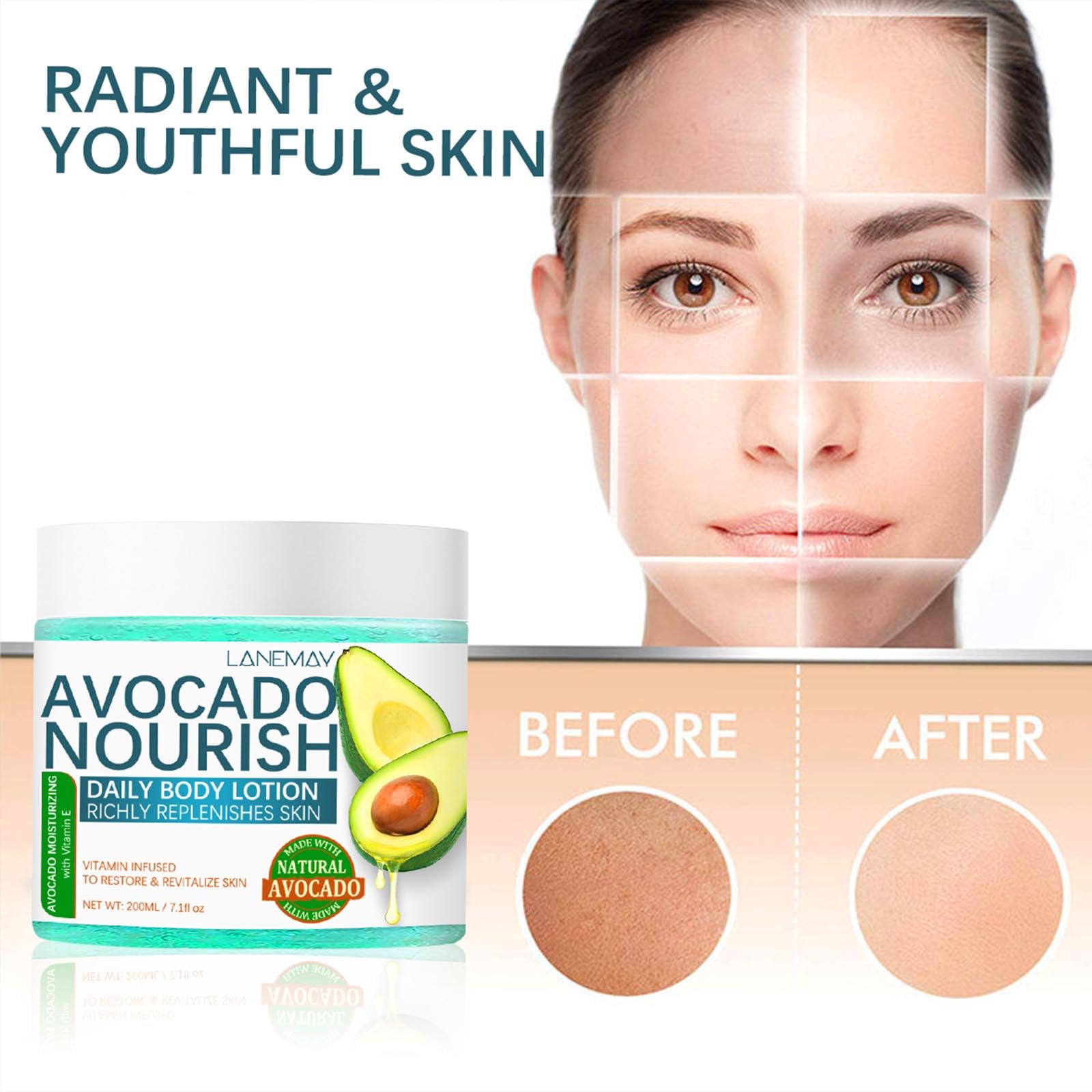 Organic Avocado Body Lotion - Deep Nutrition Hydrating Moisturizer for Dry Skin | Hand, Face, Neck & Stretch Mark Care | 200ml | Perfect for Daily Hydration & Post-Shower Skin Nourishment