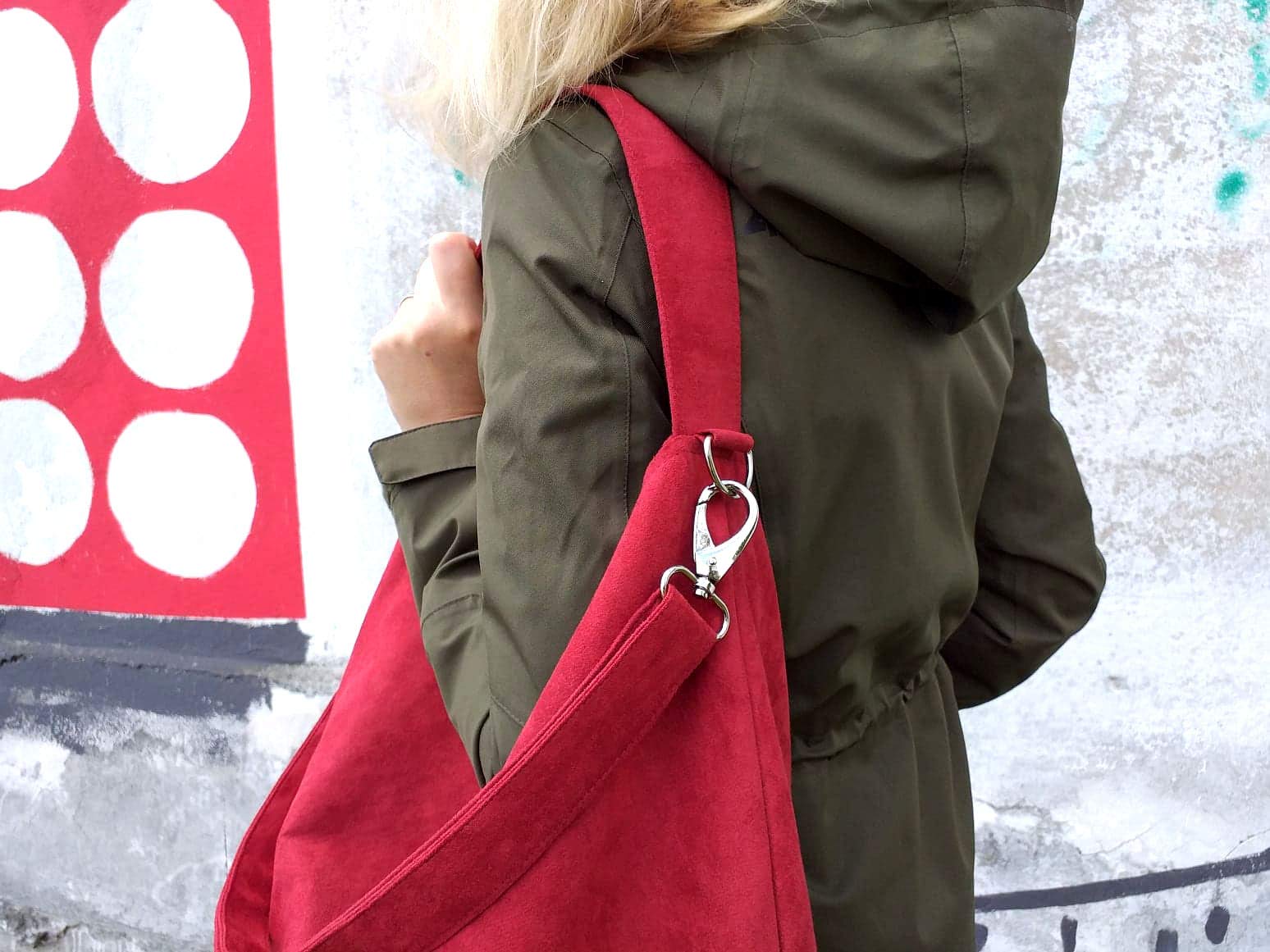 Stylish Red Hobo Bag with Adjustable Strap - Large Crossbody, Shopping, Work & School Bag in Eco Suede & Vegan Faux Leather - Perfect for Daily Commute, Office & Casual Outings