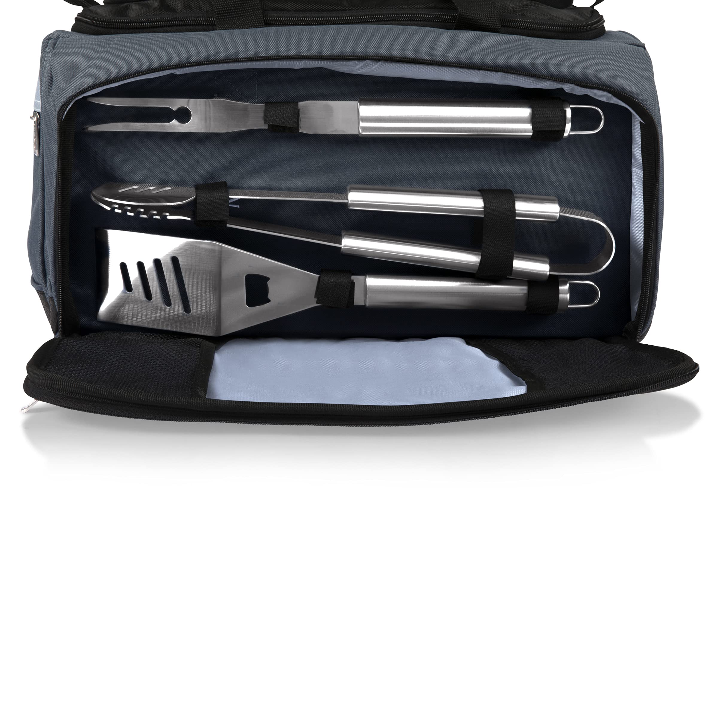 ONIVA - Picnic Time Brand Buccaneer Portable Charcoal Grill & Cooler Tote Combo (Black with Gray Accents) - Perfect for Camping, Beach Outings, and Backyard BBQs