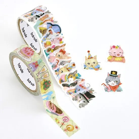 Colorful Cat Party Washi Tape and Sticker Roll Set - DIY Scrapbooking, Journaling, Gift Wrapping, and Craft Decoration Supplies