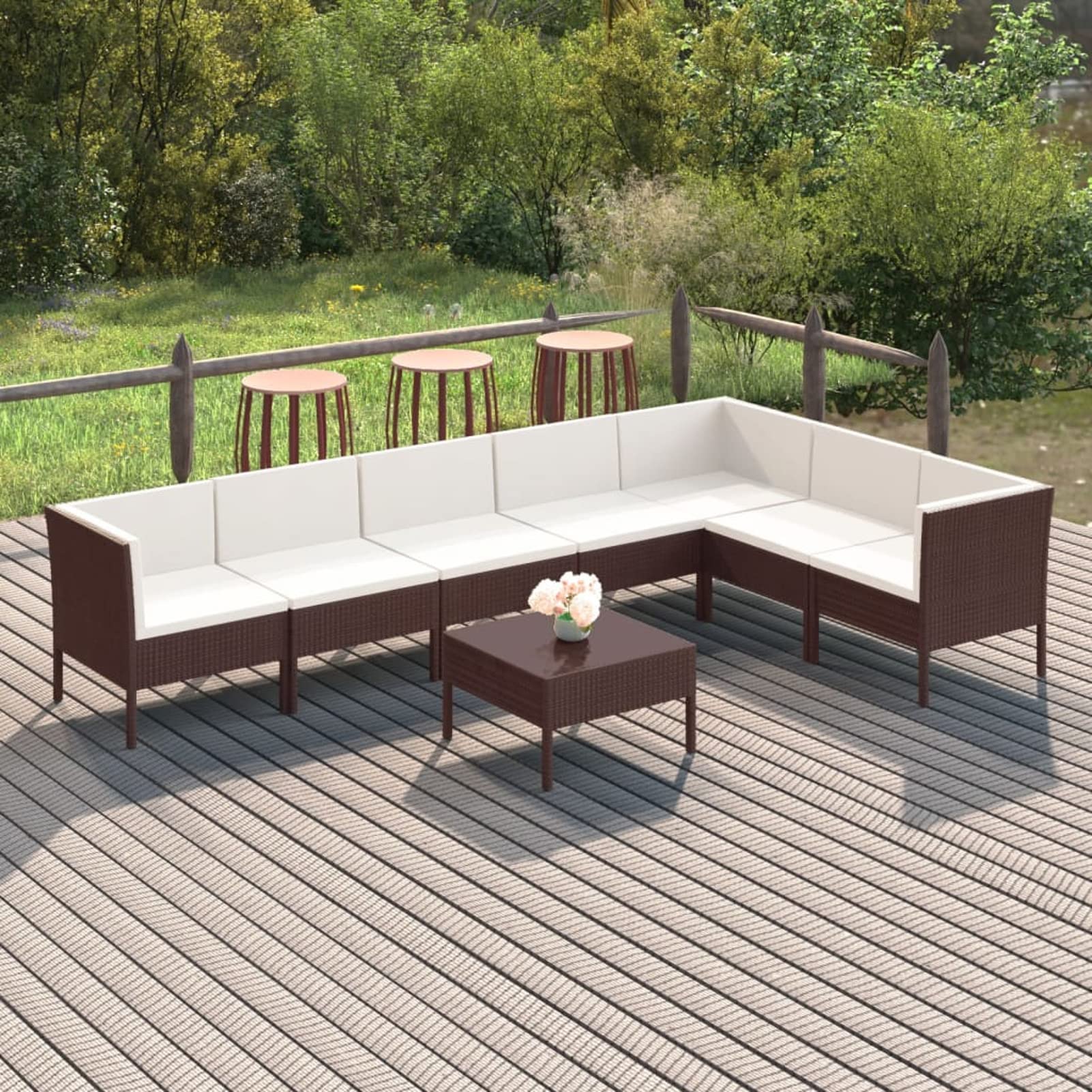 Festnight 8-Piece Brown Poly Rattan Patio Lounge Set with Cushions - Outdoor Dining Table & Furniture for Garden, Poolside, and Backyard Relaxation