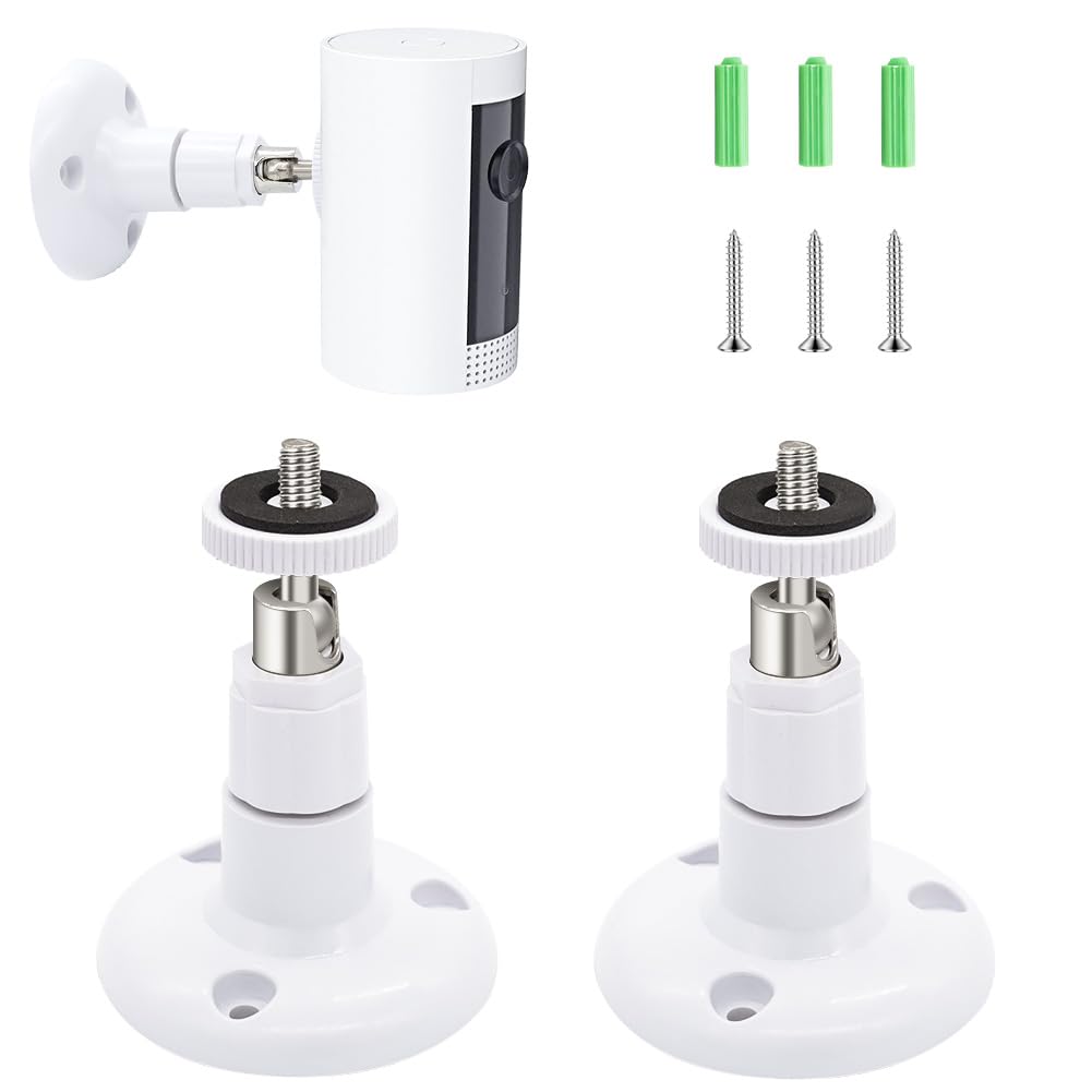 2-Pack Adjustable Wall Mount Bracket for Ring HD Security Camera & Stick Up Cam - 360° Swivel, No Drill Installation, Indoor/Outdoor Use - Perfect for Home Security, Garage Monitoring & Front Door Surveillance