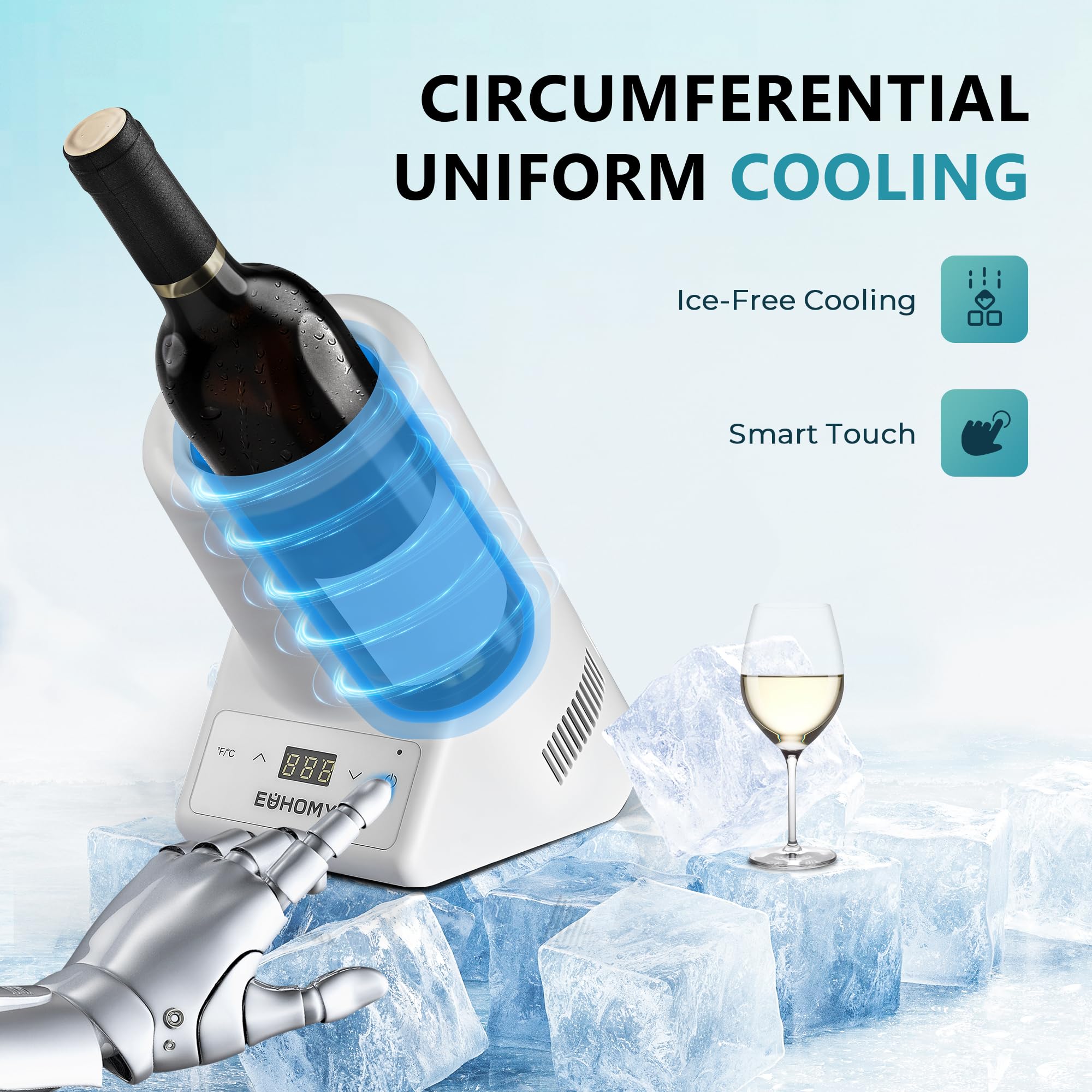 EUHOMY Electric Wine Chiller - Portable Single Bottle Cooler for 750ml Wine & Champagne | Keep Drinks Cold for 24 Hours | Perfect for Patio, Picnics, Parties & Gifts for Wine Lovers