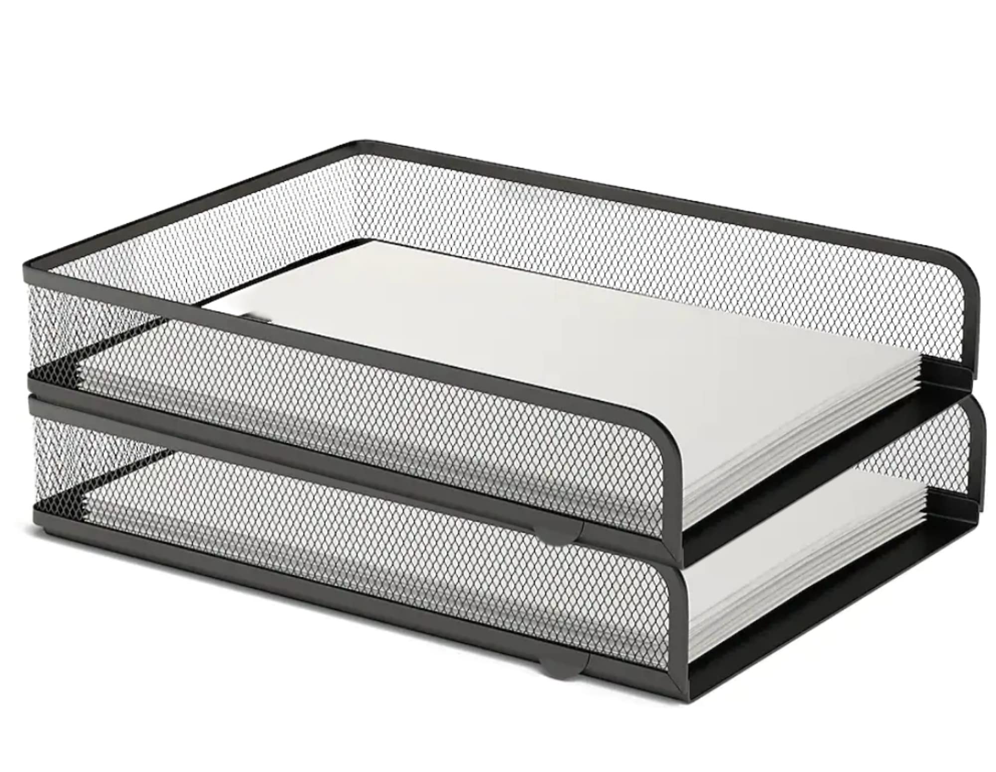 Stackable Front-Load Mesh Desk Letter Trays - 2 Pack Black Office Organizer for Mail, Documents & Paperwork | Perfect for Home Office, School & Workplace Organization