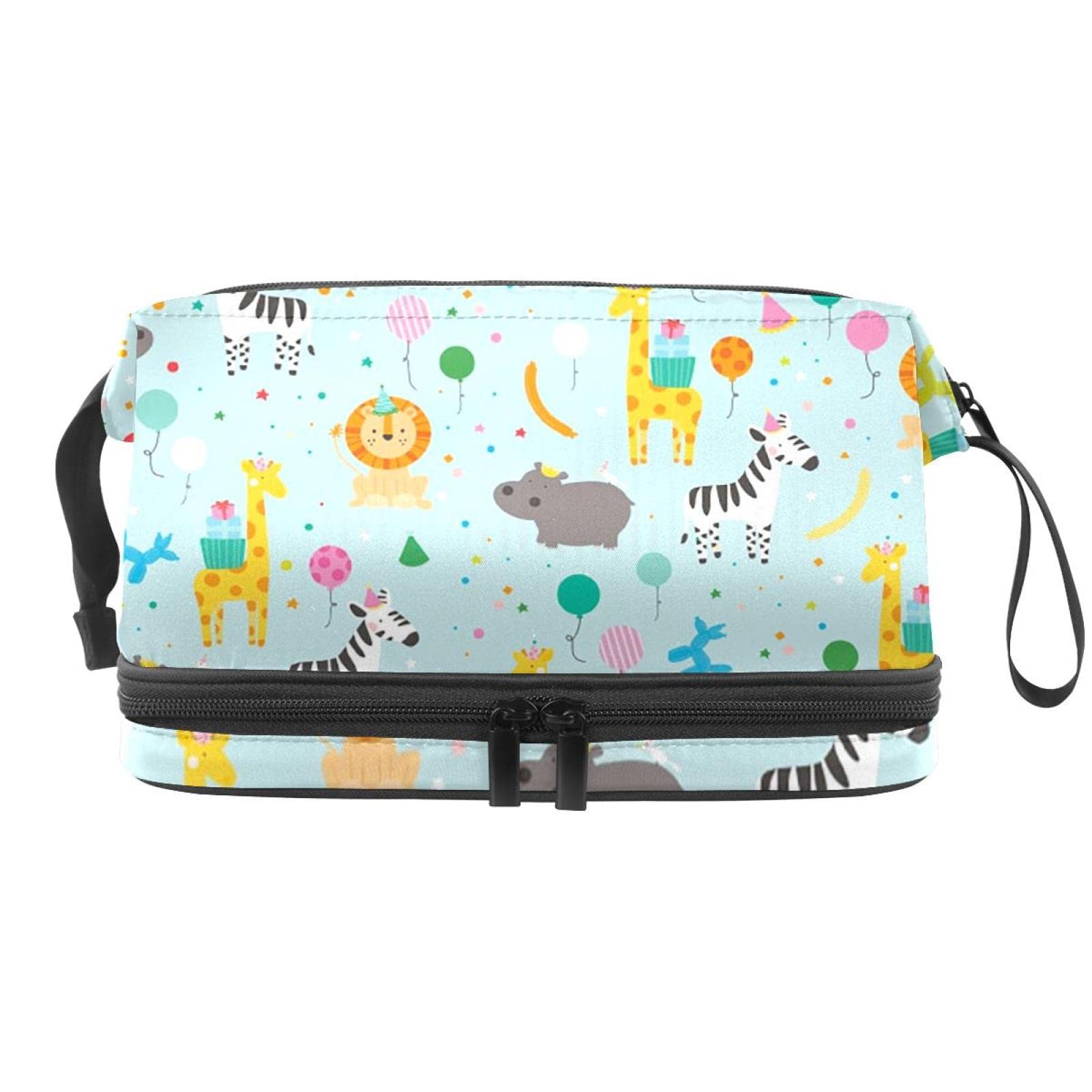Double Layer Zebra Print Cosmetic Bag - Waterproof Travel Makeup Organizer Pouch for Women & Girls - Perfect for Toiletries, Travel Essentials & Daily Use