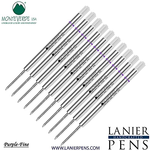 Monteverde Capless Ceramic Gel P42 Ink Refill 10-Pack - Compatible with Parker Style Ballpoint Pens - Purple Fine Tip 0.6mm - Ideal for Office, School & Everyday Writing