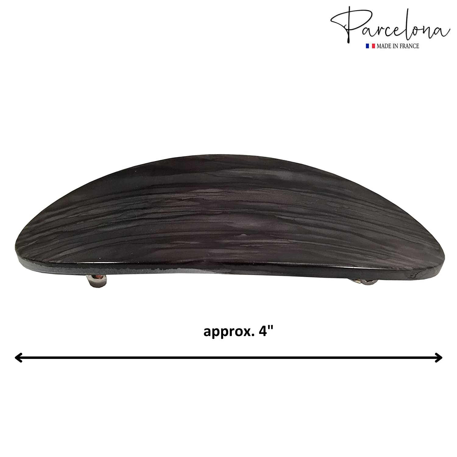 Parcelona French Oval Large Gray Black Hair Barrette Clip for Women & Girls – Handmade in France for Thick Hair, Strong Hold, No Slip – Durable Fashion Hair Accessories for Weddings, Parties & Everyday Style