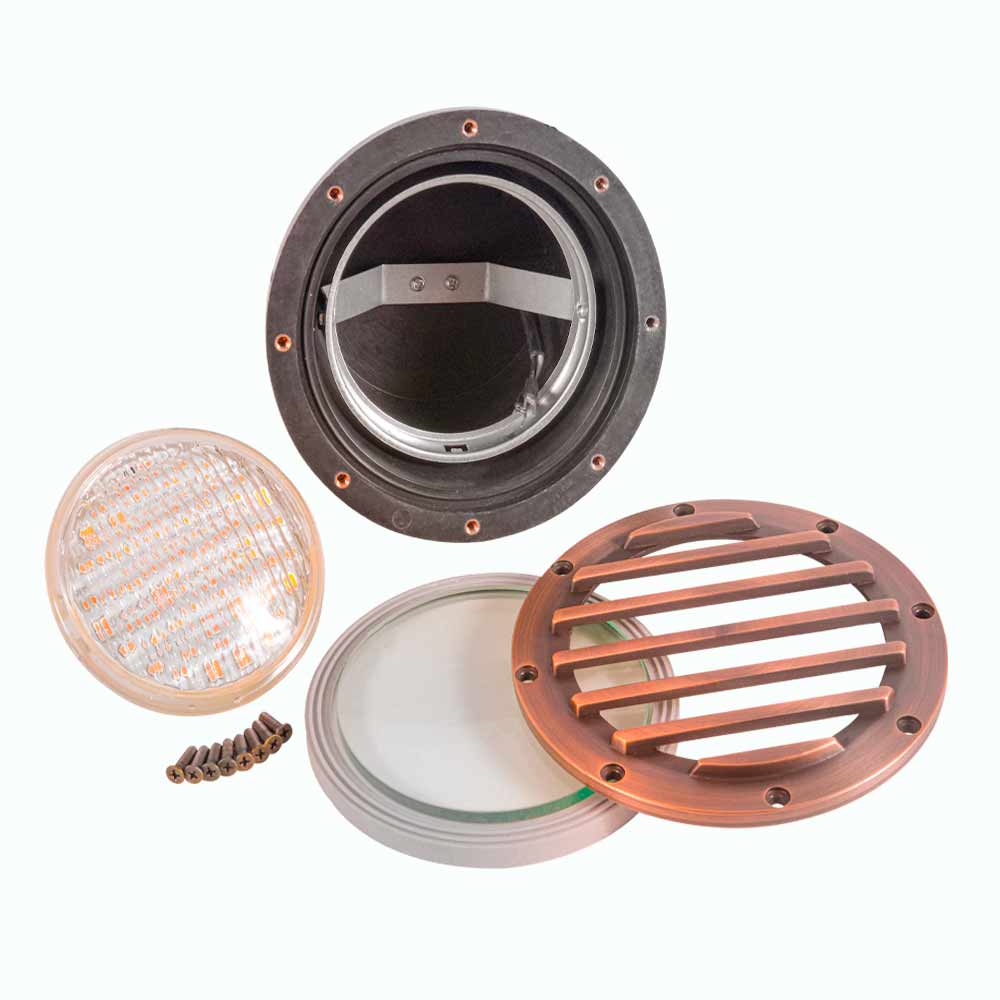 12V LED Landscape In-Ground Well Light with Grill Face - Brass Outdoor Lighting for Gardens, Pathways, and Patios