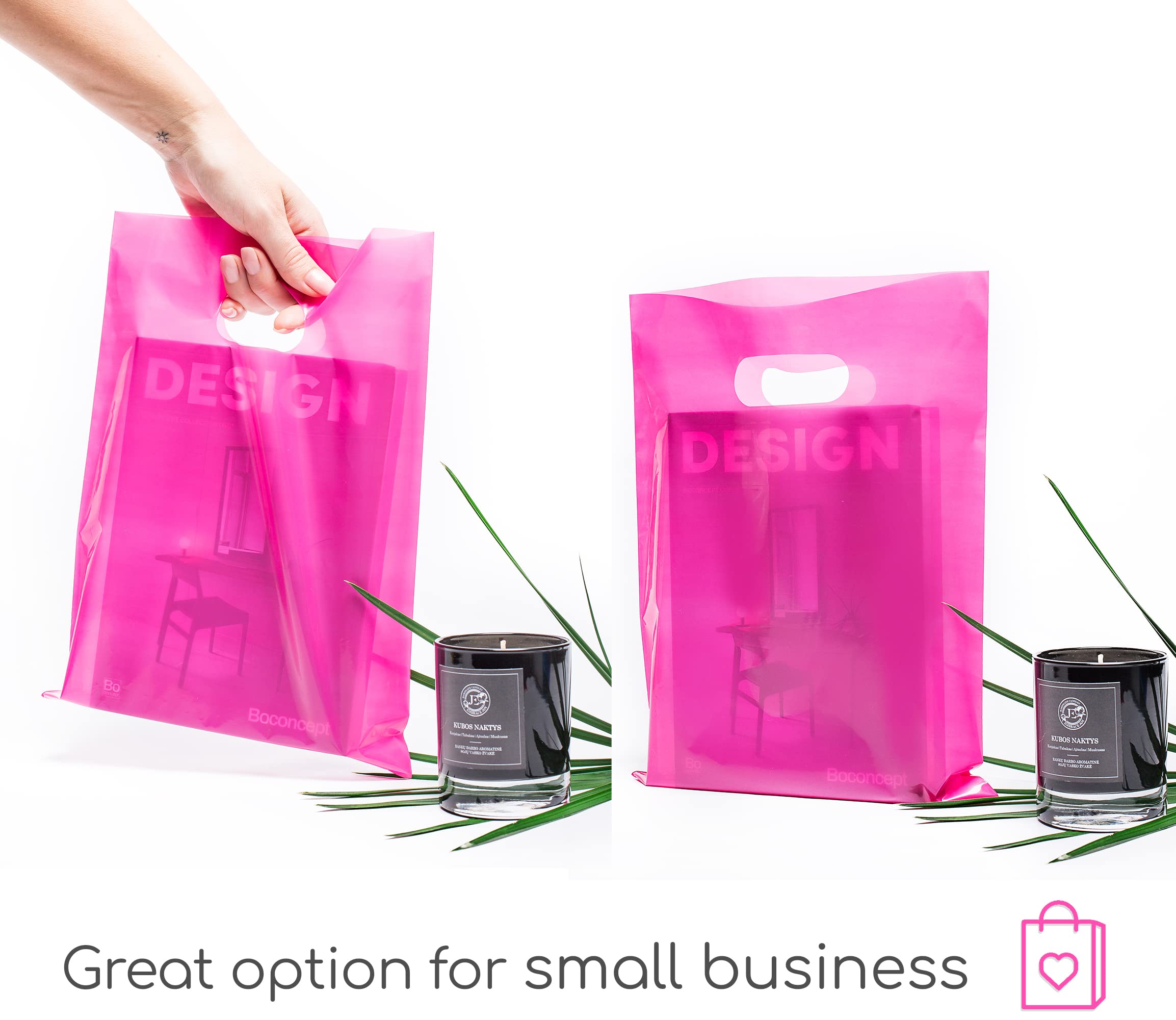 100 Pink Plastic Bags with Handles 1.5Mil Thick 9