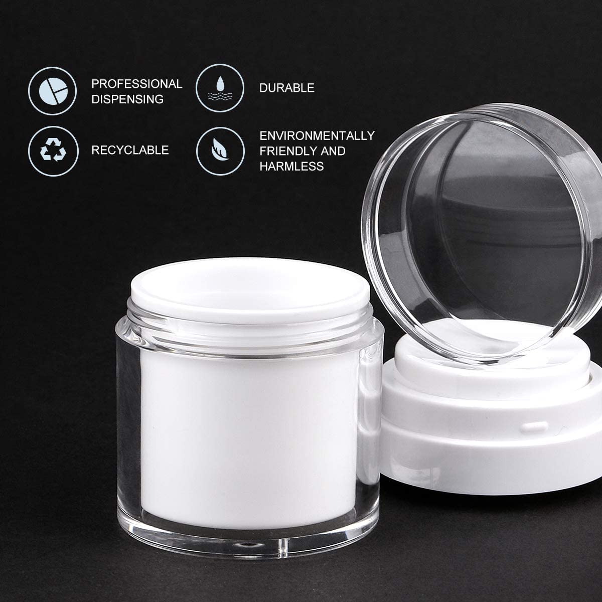 Bonzella 50ML Airless Pump Jars - Refillable Acrylic Cosmetic Bottles for Face Cream, Lotion & Makeup | Leak-Proof Travel Containers with Press Style Dispenser | Perfect for Skincare, DIY Beauty & On-the-Go Use