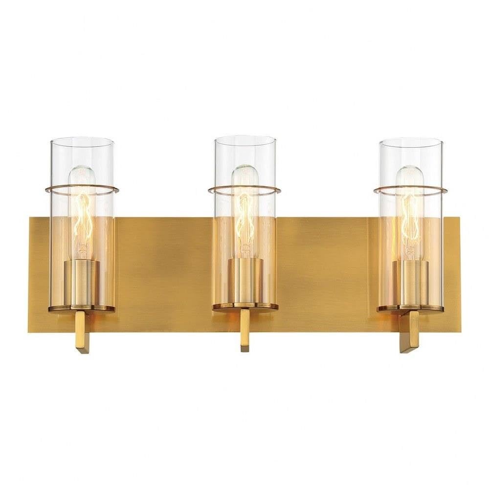 Bailey Street Home 3-Light Bathroom Vanity Light Fixture - 8.75 x 19 Inch Gold Finish with Clear Glass Shades - Modern Bathroom Lighting for Vanity Mirror, Powder Room & Master Bath (Model 79-BEL-4186873)