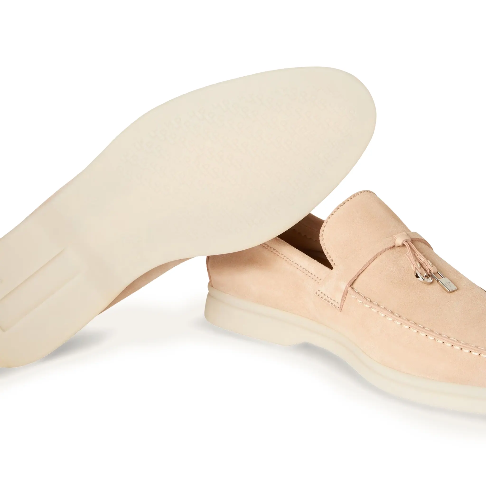 Loro Piana Women's Pink Sand Suede Goatskin Loafers - Comfortable Summer Walking Shoes for Casual Outings & Beach Vacations