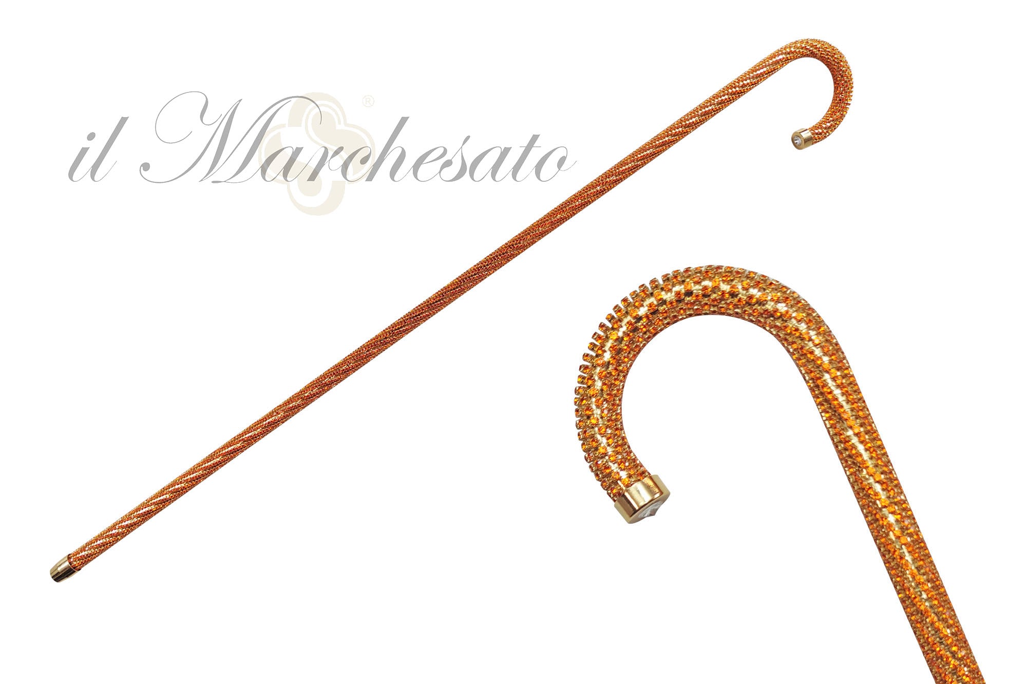 Stylish Orange Crystal Crook Walking Cane - Fashionable Mobility Aid for Seniors & Outdoor Use | Perfect for Hiking, Travel & Everyday Support