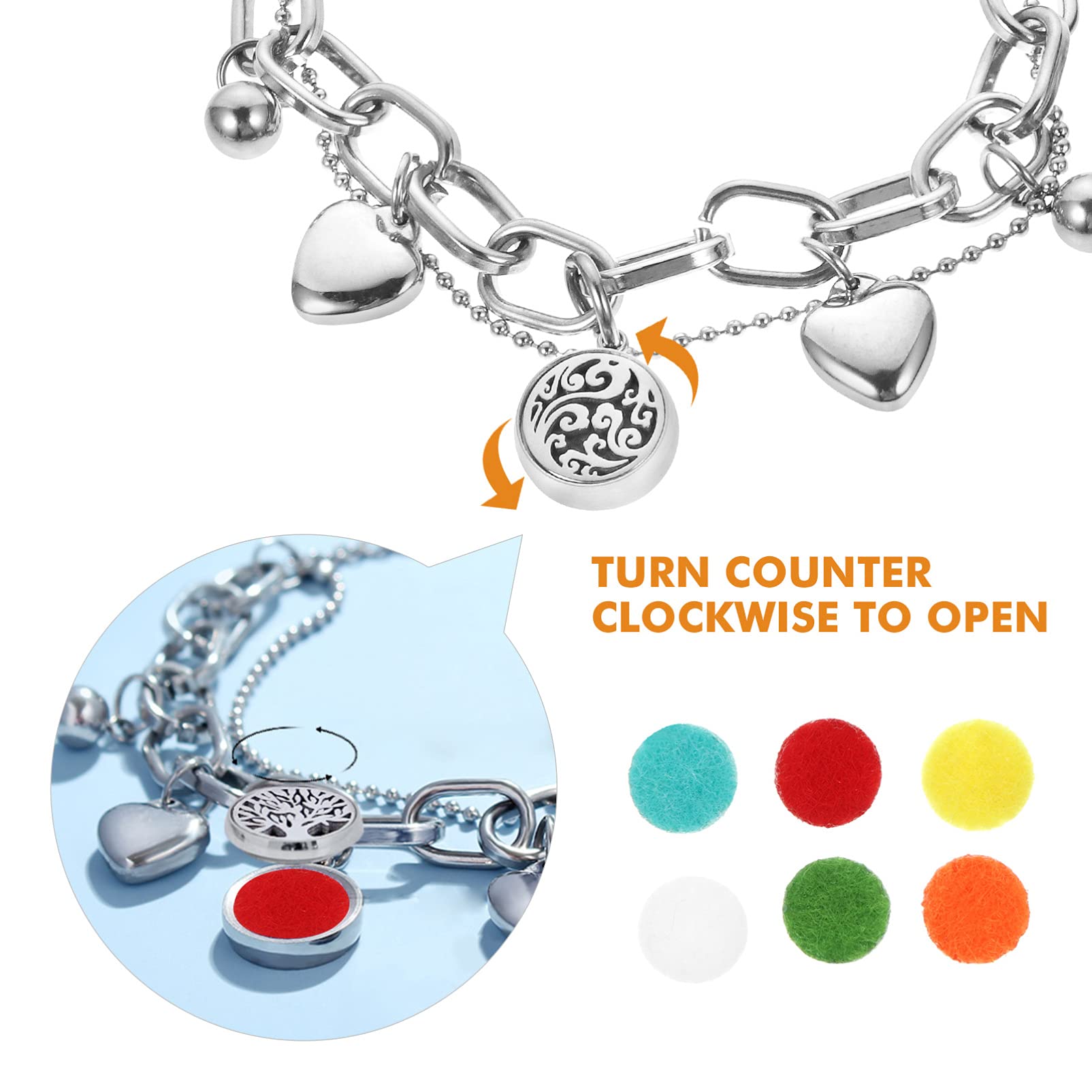 Aromatherapy Bracelet Set - Hollow Heart Pendant Wristband for Women, Stylish Hip Hop Fashion Jewelry Gift for Daily Wear, Yoga, Meditation & Relaxation