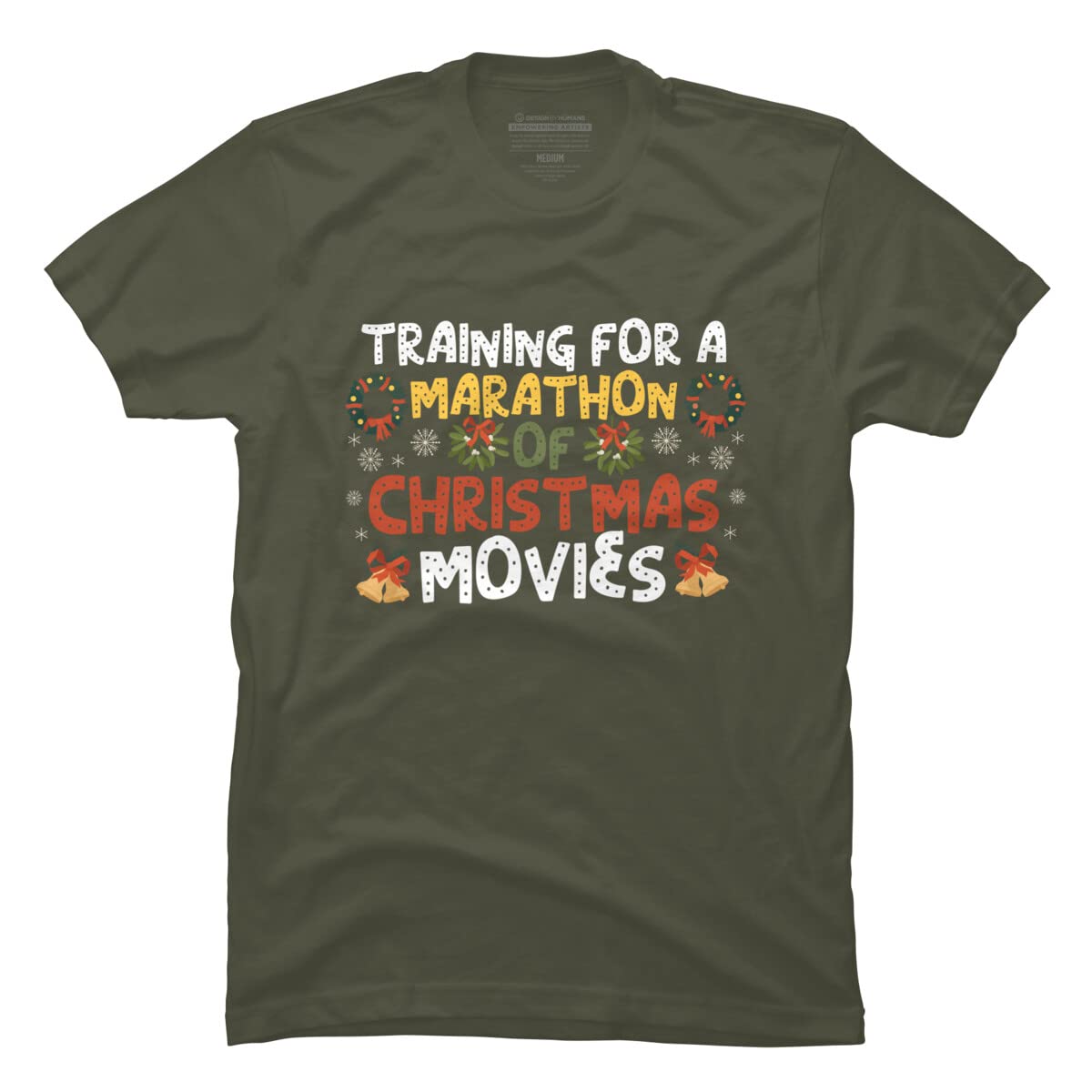 Design By Humans Men's Marathon Training & Christmas Movies Graphic T-Shirt - Soft Cotton Tee for Running, Workouts & Holiday Relaxation