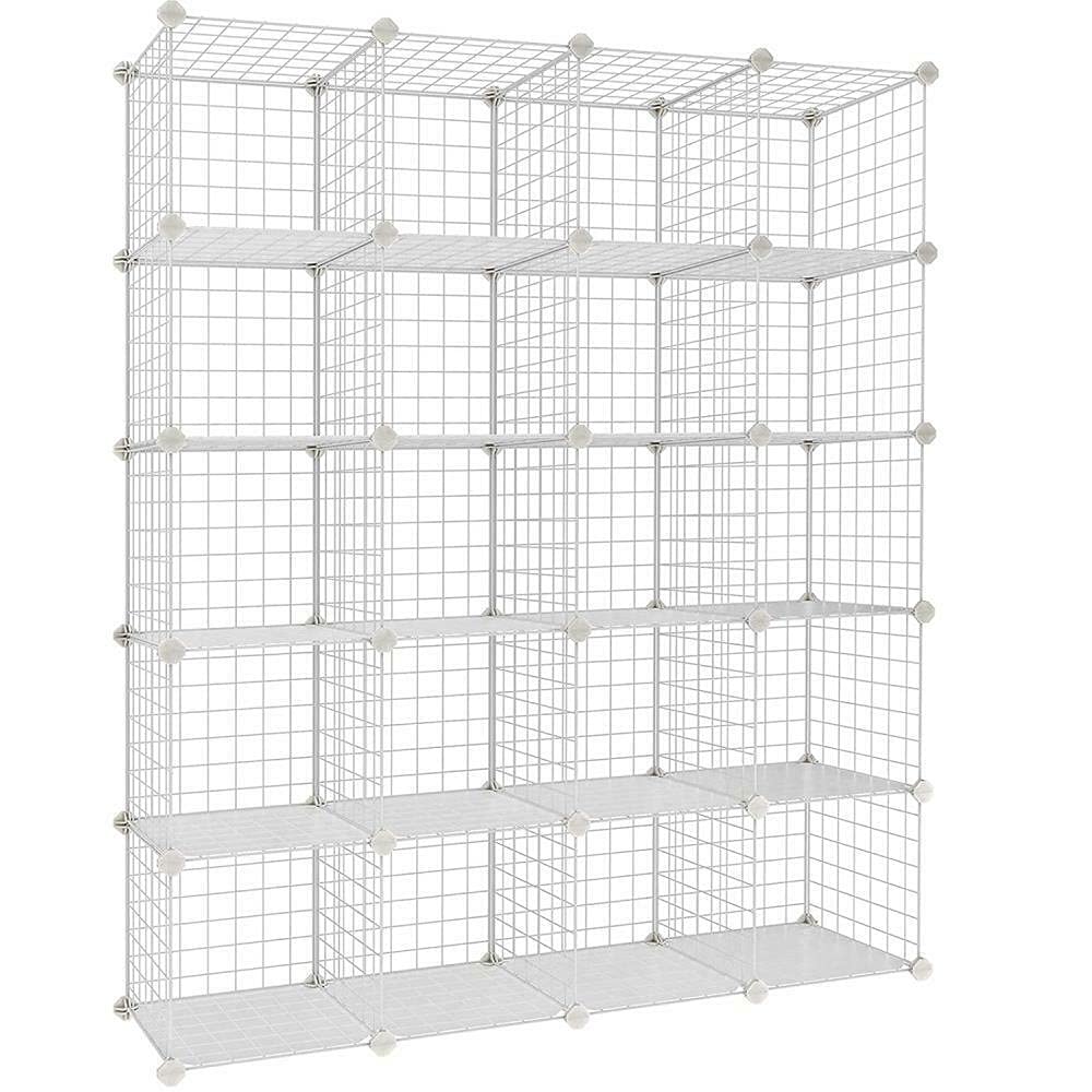 20-Cube Metal Grid Wire Cube Storage Organizer - Modular Shelving Units for Books, Office Decor & Wall Storage - Perfect for Home, Office & Dorm Organization