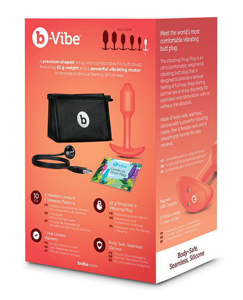 B Vibe Vibrating Snug Plug - Rechargeable Silicone Anal Plug for Men & Women, Small Size, Orange - Perfect for Solo Play & Couples Intimacy