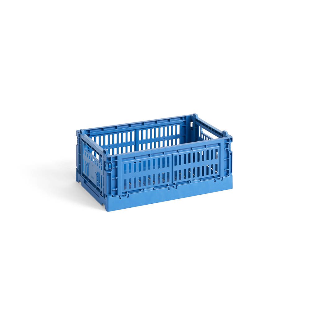 HAY Colour Storage Crate V2 - Small Plastic Organizer Bin in Electric Blue | Perfect for Home, Office & Kids Room Organization