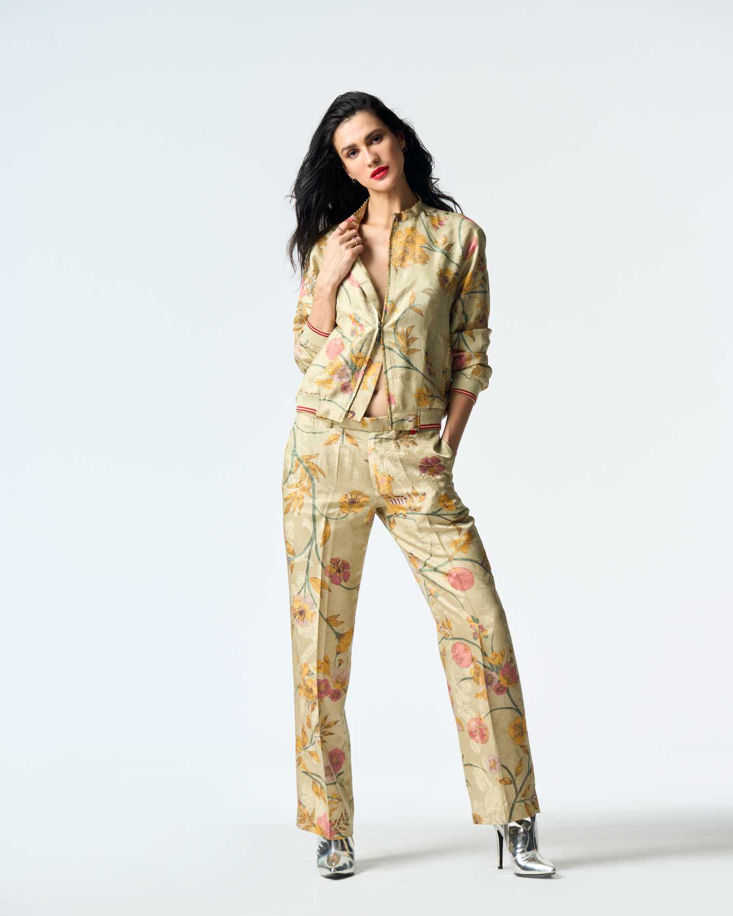 Premium Straight Fit Silk Damask Trousers in Mint Green - Elegant Office Wear & Formal Occasions