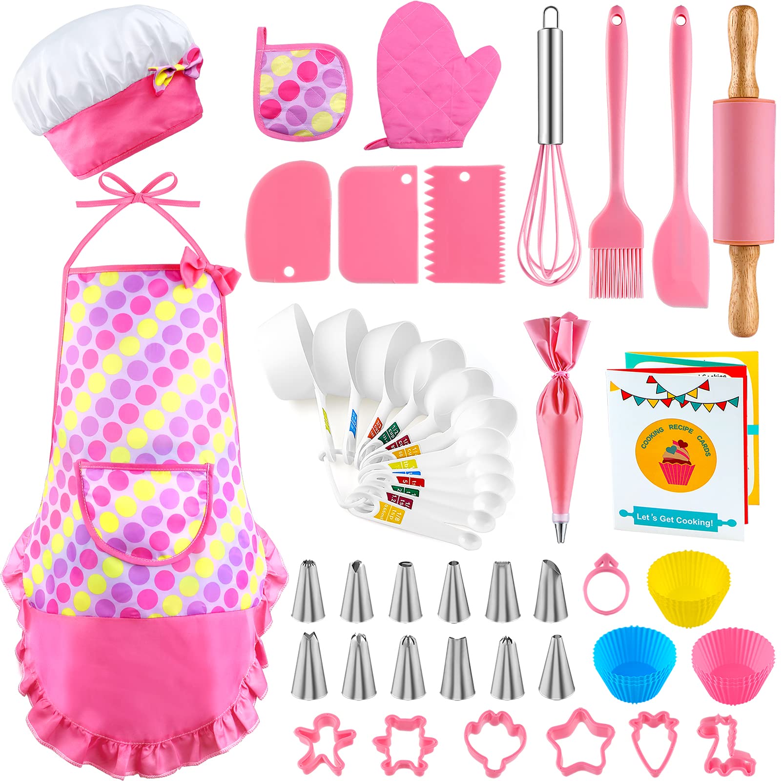INNOCHEER 54PCS Kids Baking and Cooking Set for Girls & Boys - Chef Costume with Apron, Hat, Real Cooking Tools & Baking Supplies - Perfect Kitchen Utensils for Junior Chefs Ages 3+ | Birthday Gift, Pretend Play, Cooking Class & Family Baking Fun