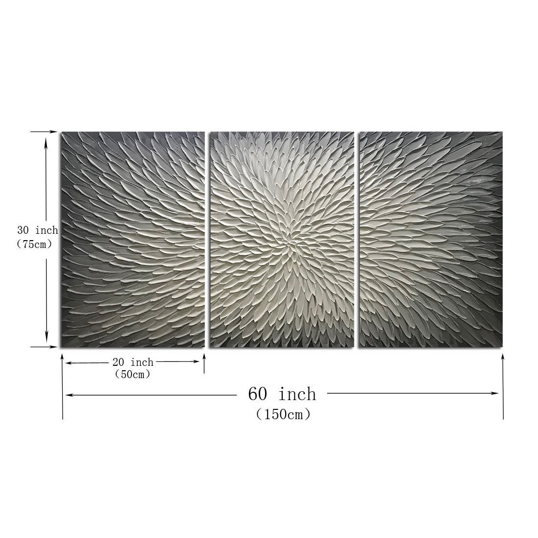 AMEI Art - Set of 3 Hand Painted Abstract Oil Paintings, 20x30 Inch Neutral Gray & White Textured Wall Art, Contemporary Wood Framed Canvas for Living Room, Bedroom & Office Decor