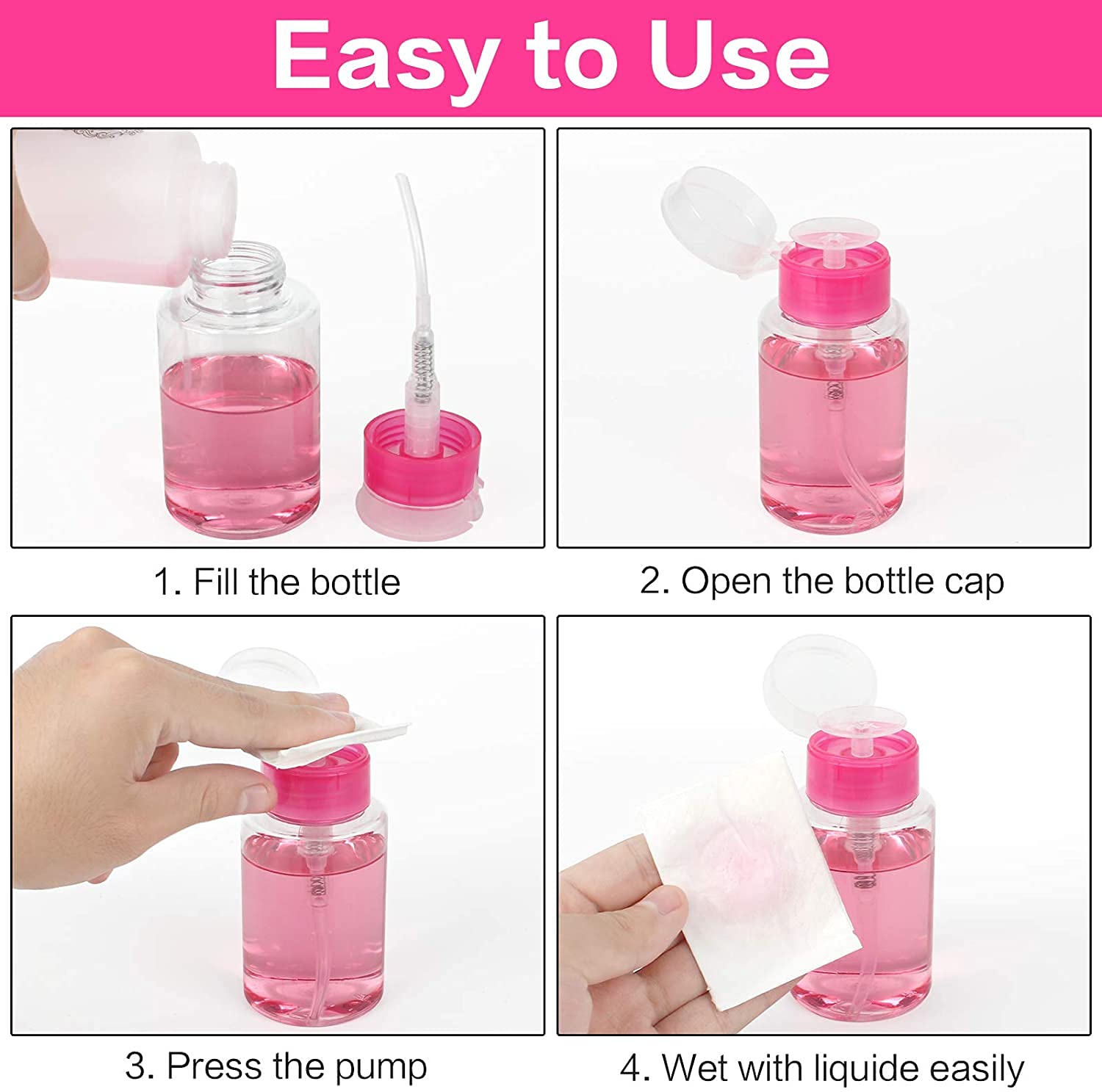 2PCS 180ml Empty Nail Polish Remover Pump Bottles - Push Down Dispenser for Nail Polish & Makeup - Perfect for Salon, Home & Travel Use