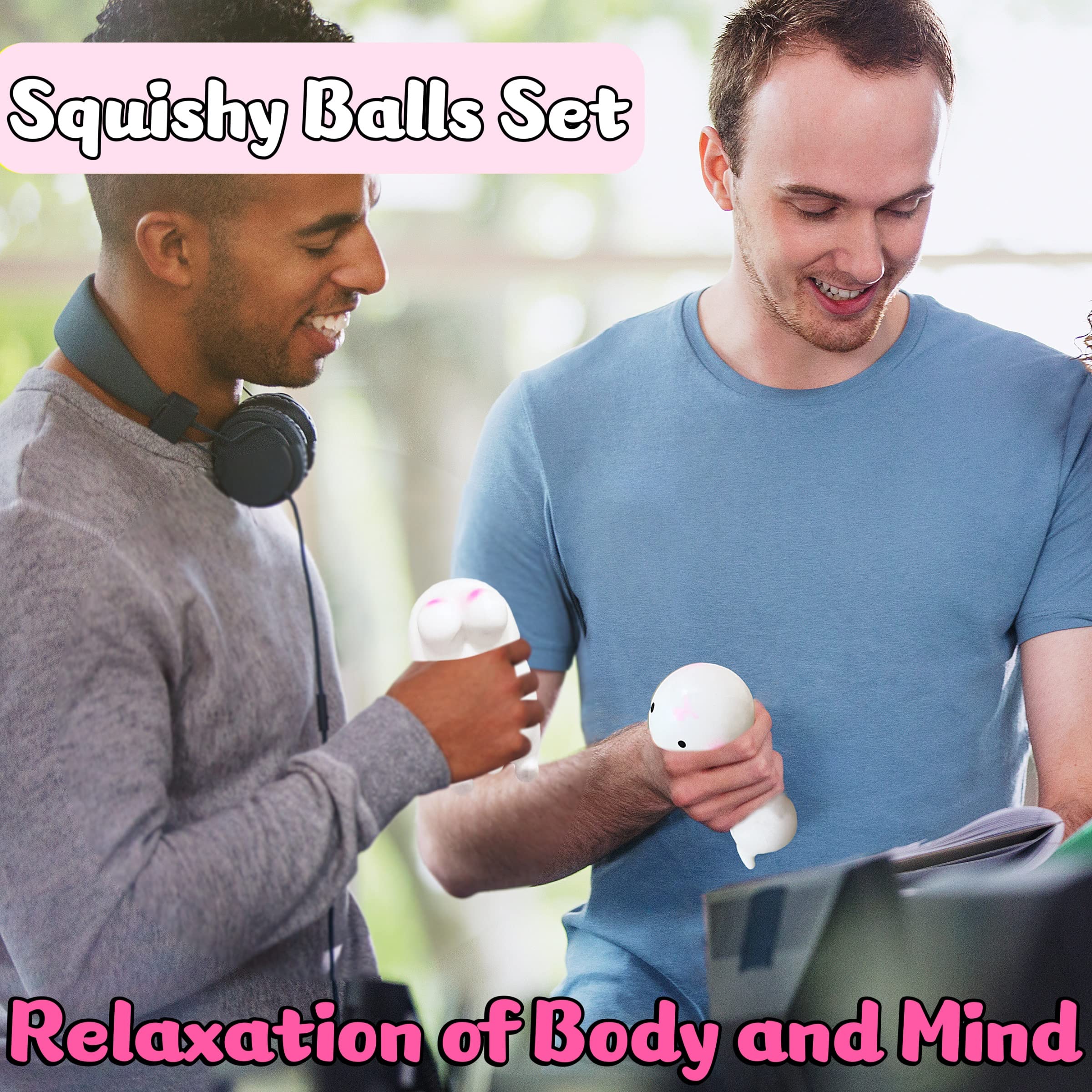 Cute Bunny Stress Balls for Kids & Adults - Soft Rabbit Squeeze Sensory Fidget Toys for Relaxation, Focus & Anxiety Relief - Easter Basket Stuffers, Autism/ADD/ADHD Therapy Tools - Perfect for Classrooms, Office Desks & Travel Stress Relief