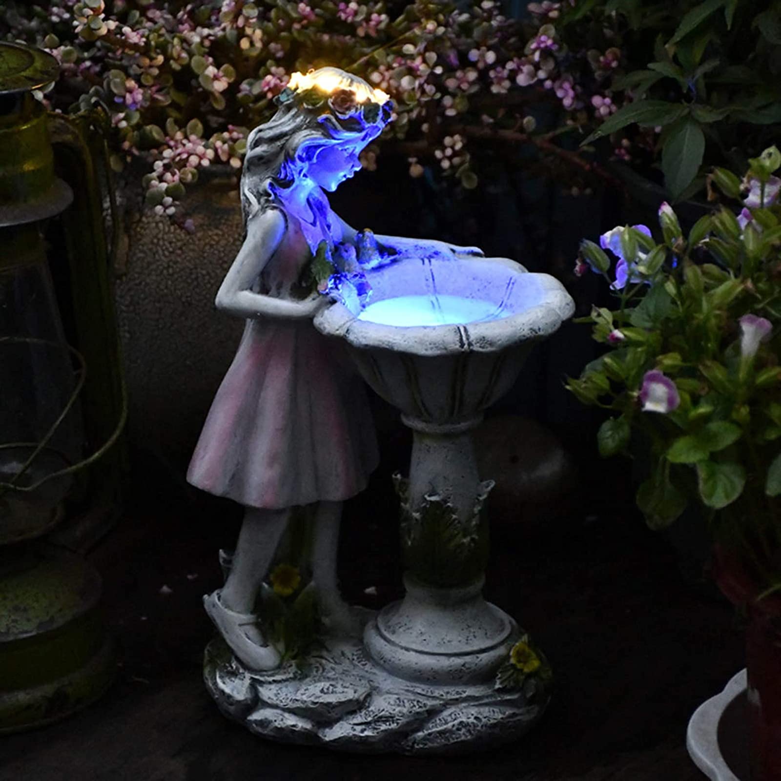 Solar Powered Flower Fairy Garden Statue - Resin Outdoor Yard Art Decor with Glow in The Dark Angel Figurine - Perfect for Patio, Lawn & Backyard Landscape Decoration