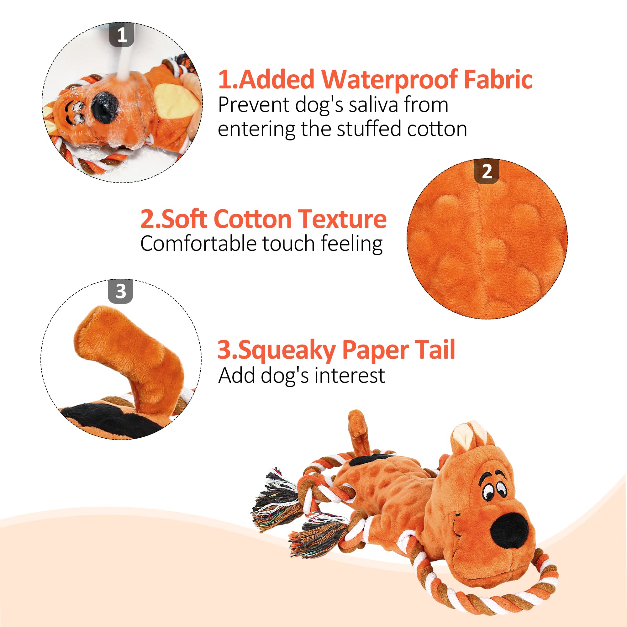 IOKHEIRA Squeaky Dog Toys for Large Breeds - Plush Cotton Chew Toy with Built-in Squeaker for Teeth Cleaning & Play - Perfect for Tug of War, Boredom Relief & Interactive Playtime at Home or Outdoors