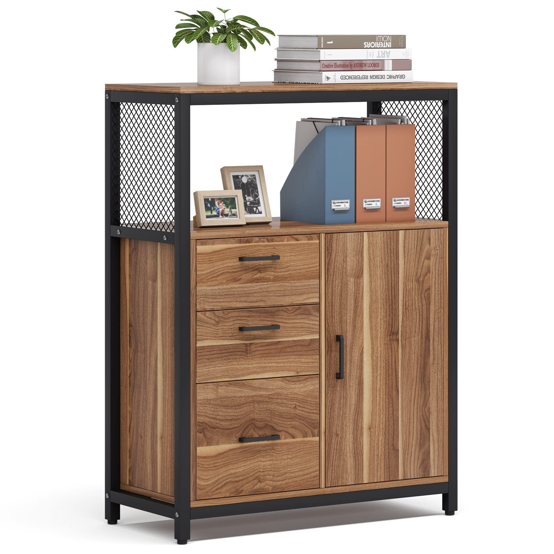 Tribesigns 3-Drawer File Cabinet with Open Shelves - Large Lateral Filing Cabinet for Letter Size Documents, Printer Stand & Home Office Storage Organizer - Perfect for Office, Study Room & Workspace Organization