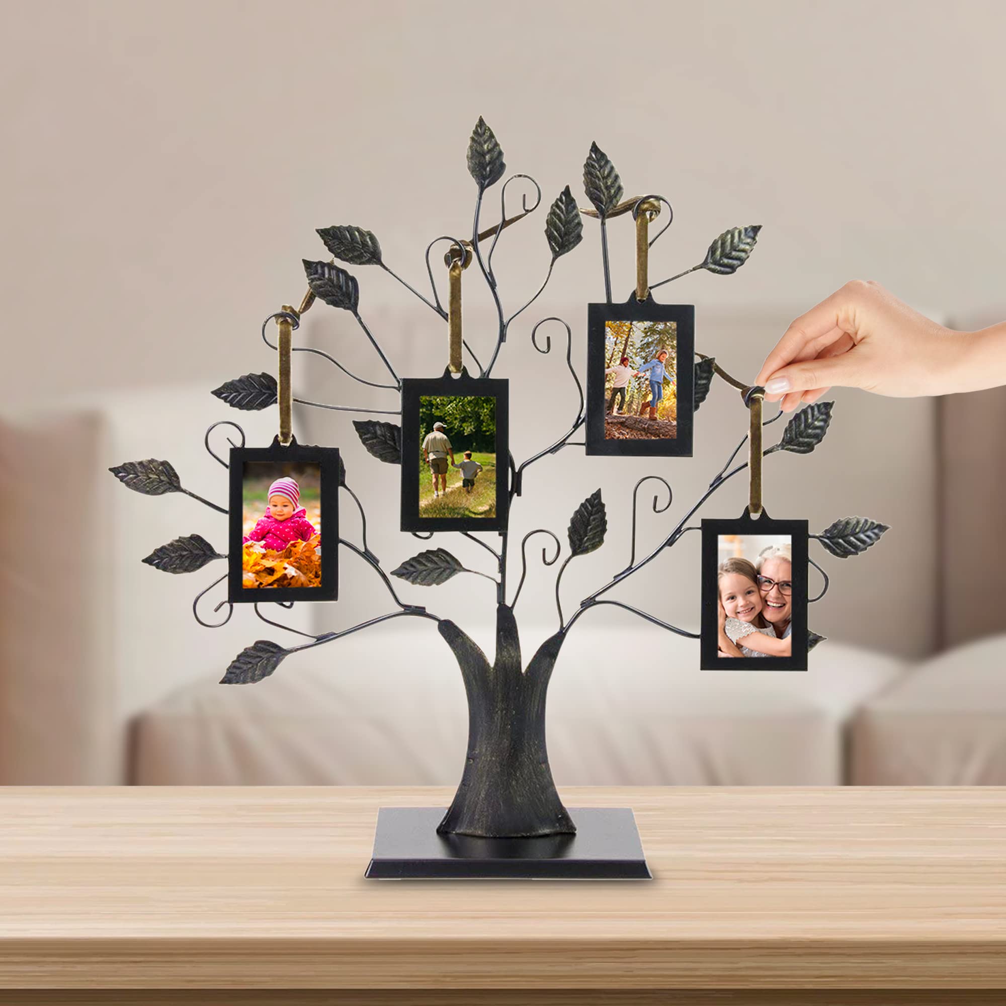 Family Tree Photo Frame - 4 Hanging Wall Decor for Home & Office