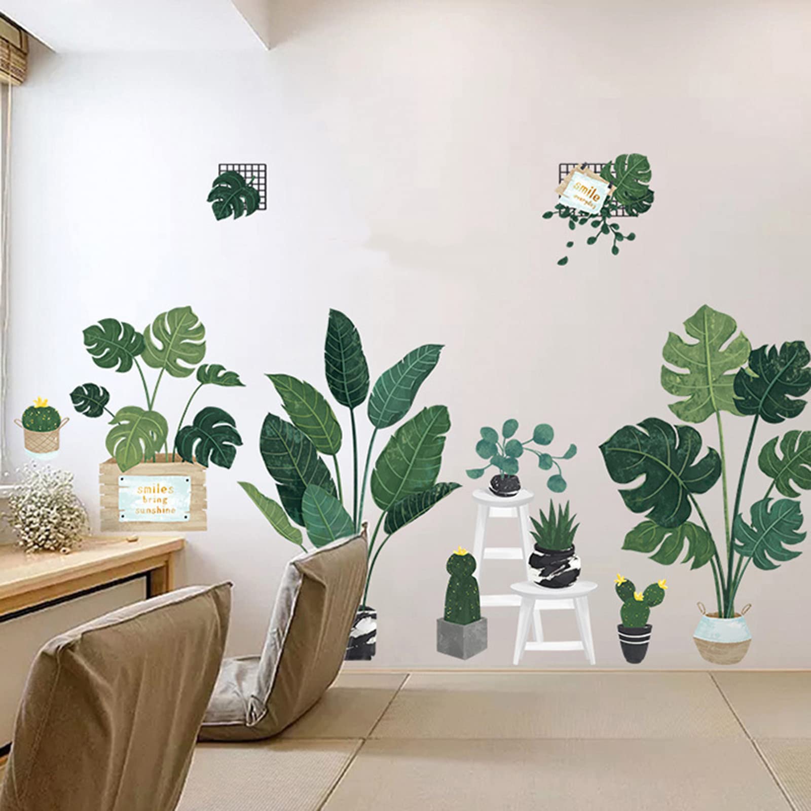 Removable PVC Wall Stickers Green Potted Plants - Home Decor for Living Room, Bedroom, Office & Dorm | Easy Peel & Stick DIY Wall Art for Home Decoration