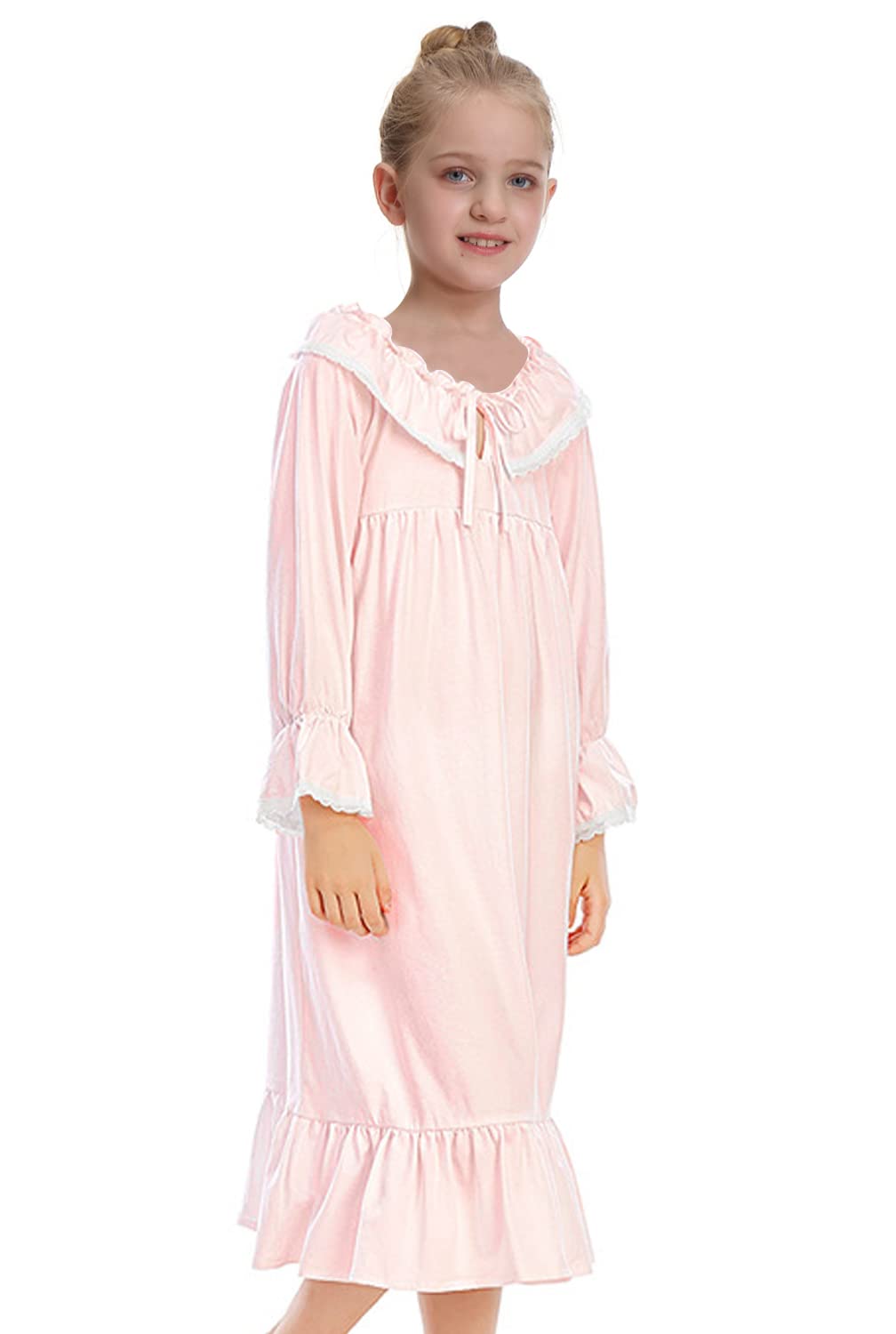 Girls Long Sleeve Cotton Nightgown - Comfy Sleepwear Dress for 4-13 Years | Cute Princess Pajama Set for Bedtime & Lounge Wear | Perfect for Sleepovers, Holidays and Relaxing at Home