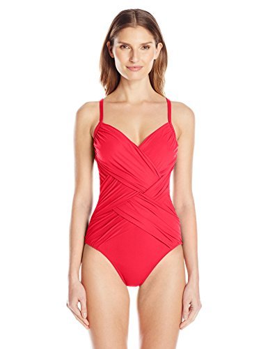 Gottex Women's Standard Draped Panel V-Neck One Piece Swimsuit - Sexy Bathing Suit for Beach, Pool & Vacation | Tummy Control Swimwear for Women
