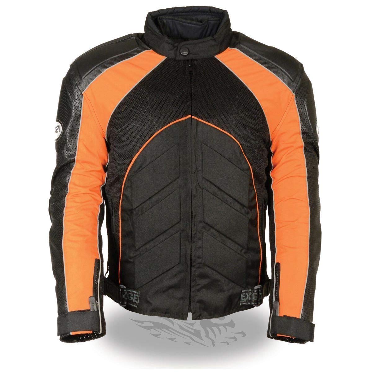 Milwaukee SH2153 Men's Armored Leather Textile Mesh Jacket - Black/Orange Combo for Motorcycle Riding & Outdoor Adventure
