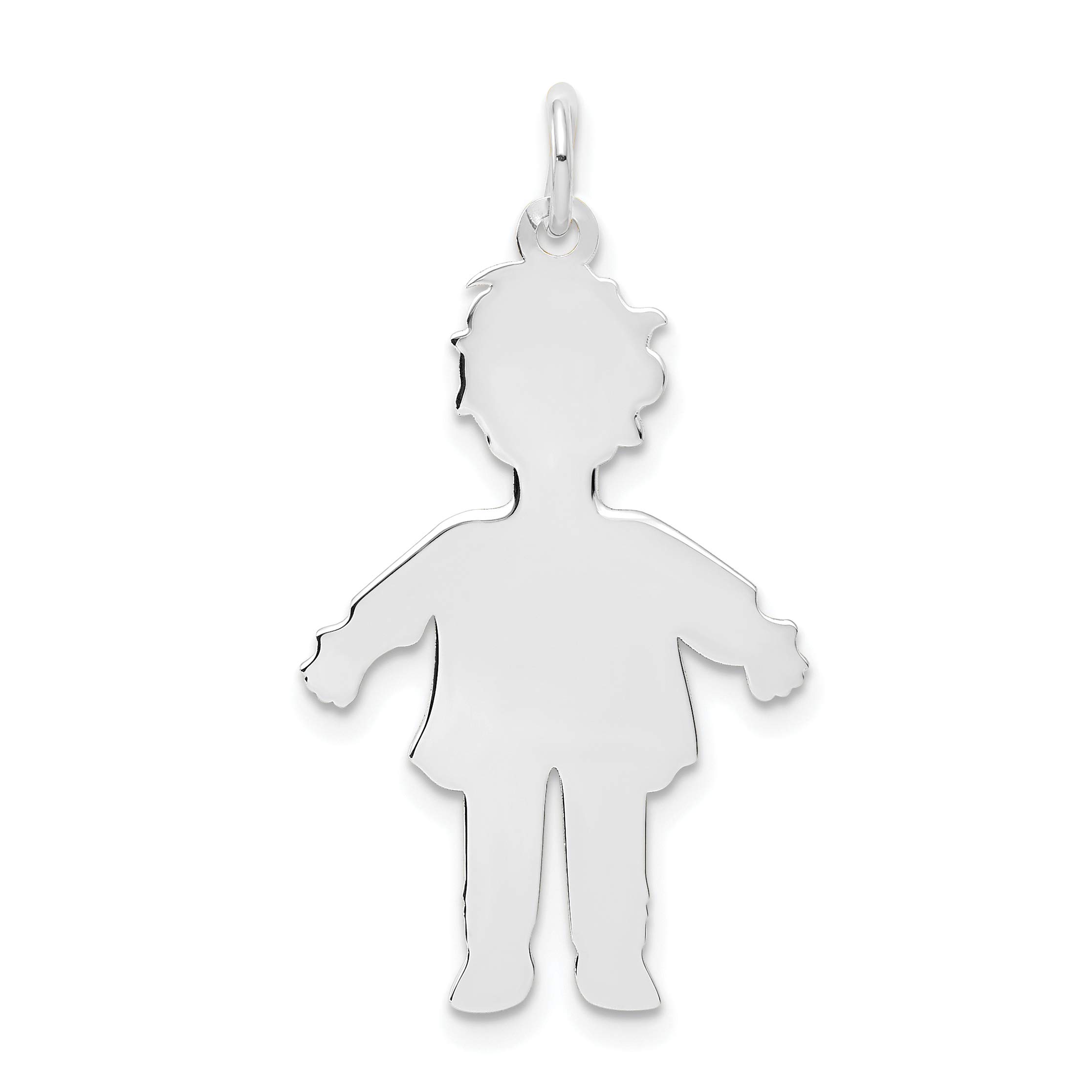 14K White Gold Plain Polished Large Boy Charm Pendant - Perfect for Necklaces, Bracelets & Gift Giving